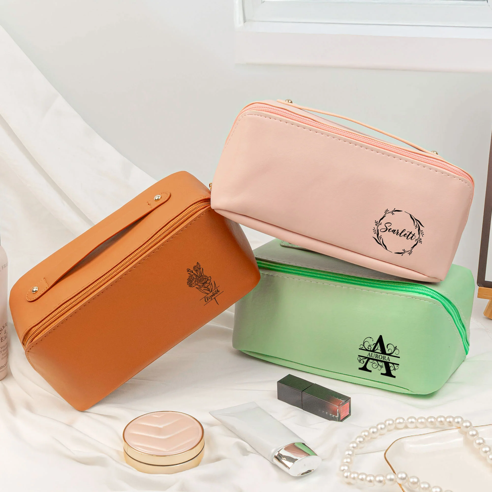 Custom Name Style For Her, Wife, Daughter, Sister - Personalized Leather Makeup Bag - Image 6