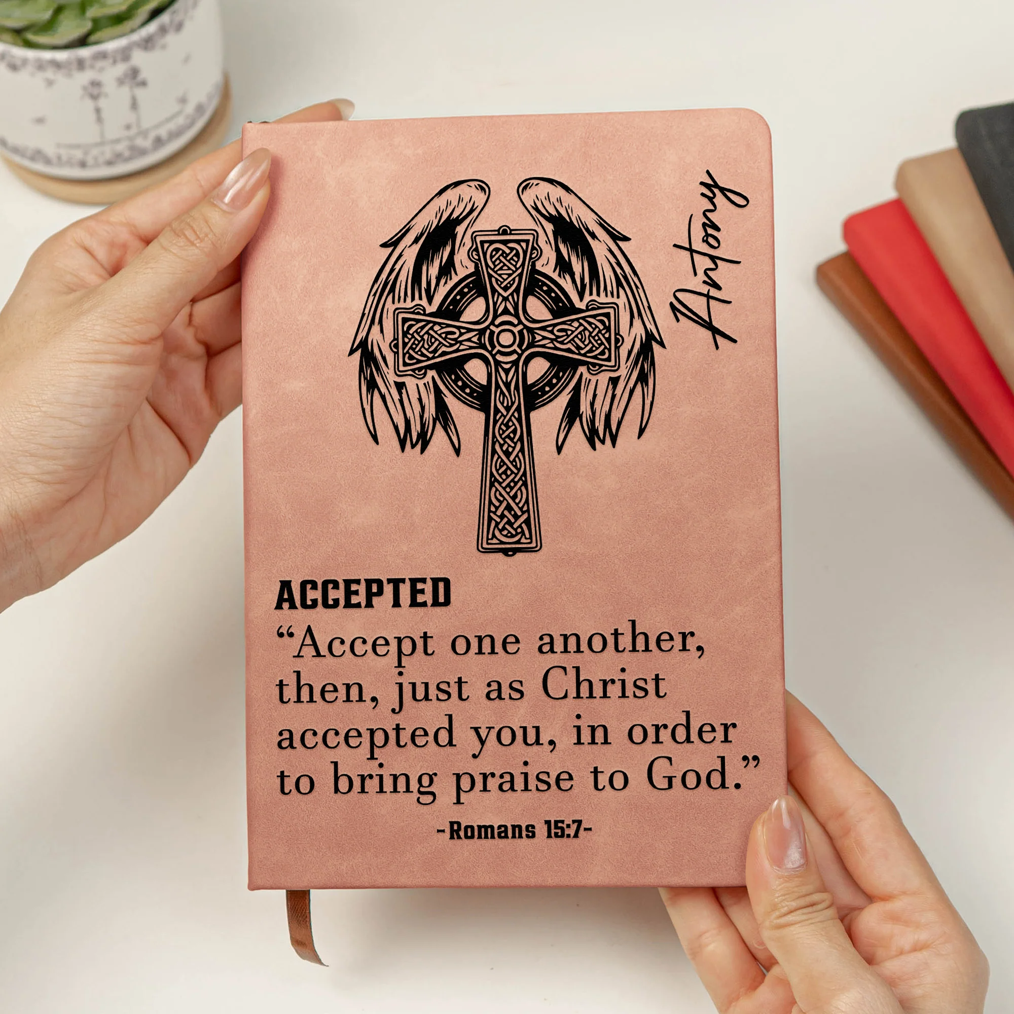 Custom Name With Matching Bible Verse Faith Gift For Him - Personalized Leather Journal - Image 3