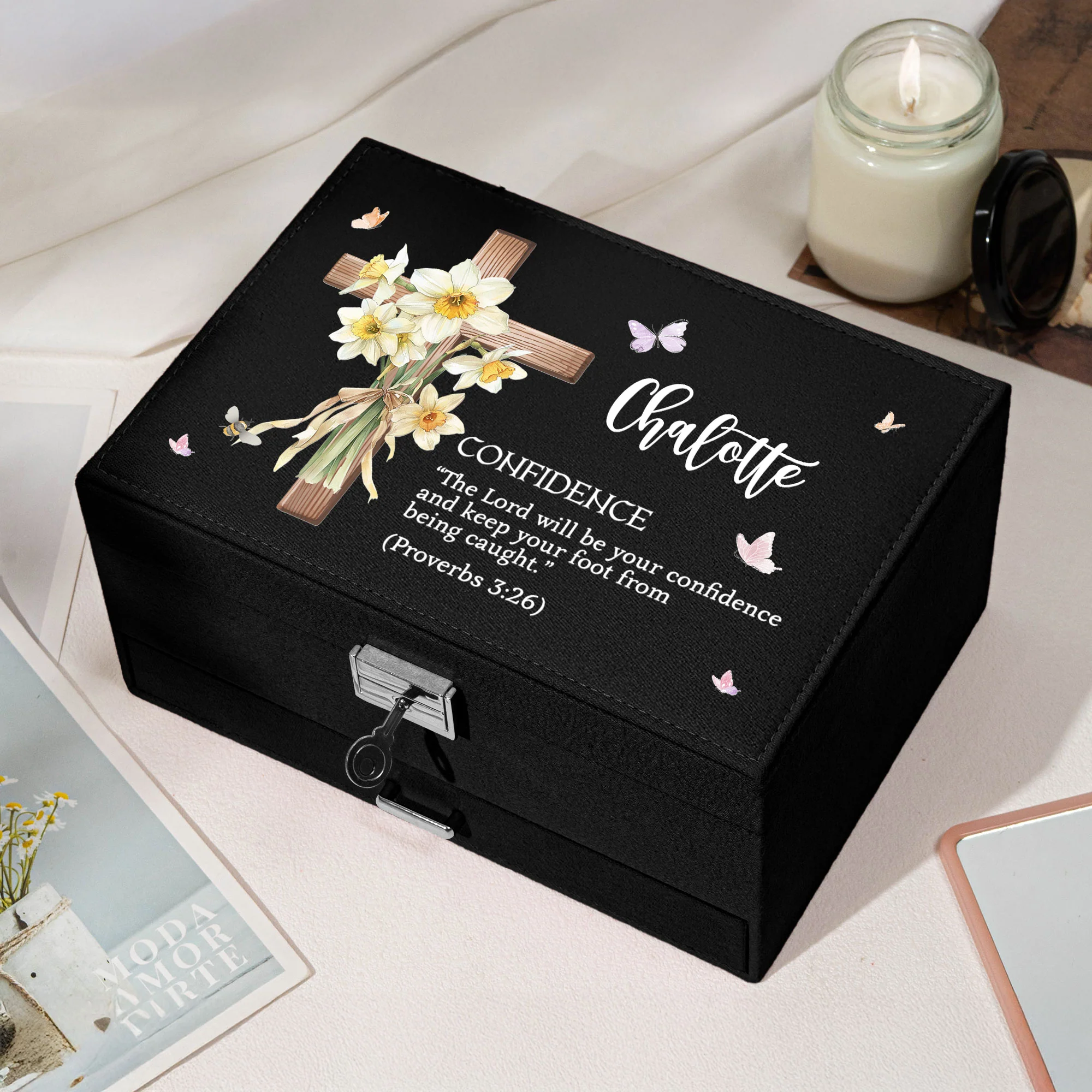 Custom Name With Matching Bible Verse Faith Gift - Personalized Large Jewelry Box - Image 6