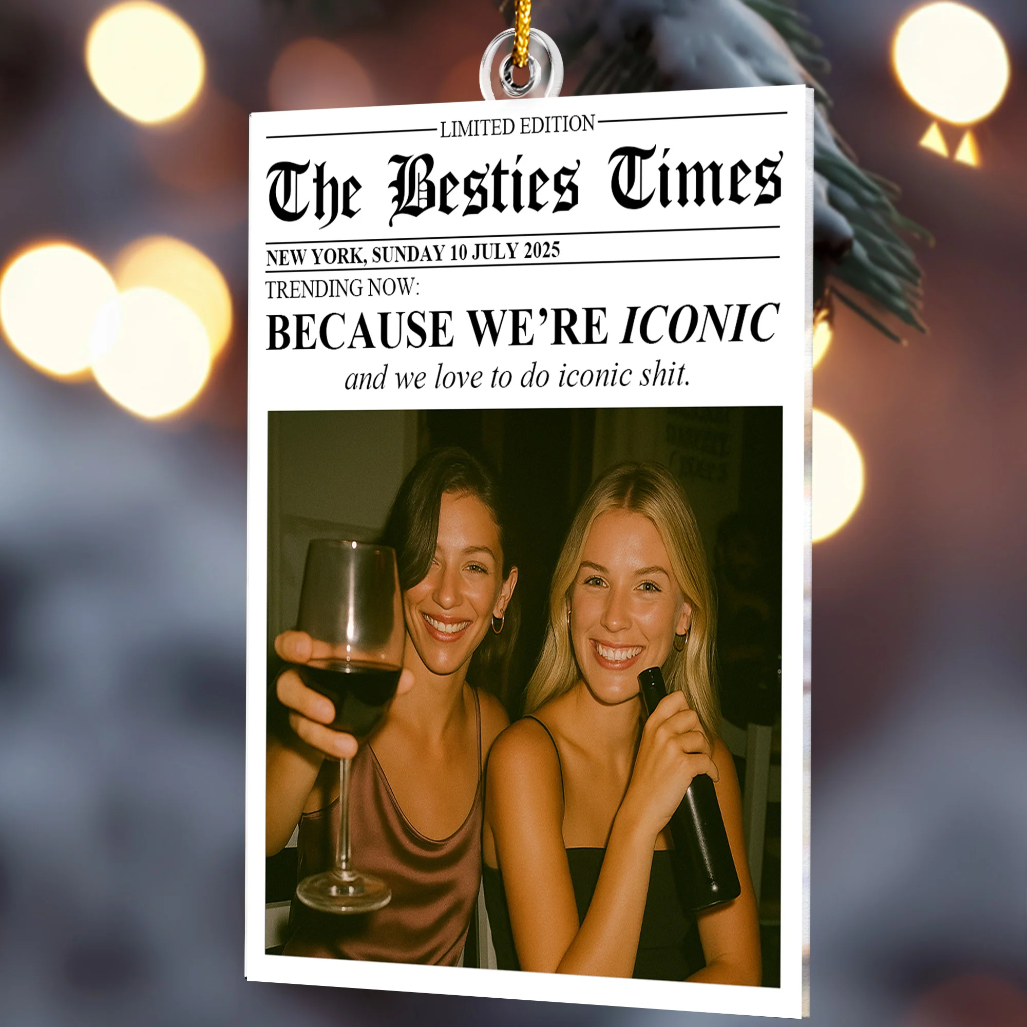 Custom Newspaper Friendship With Photo & Your Own Message - Personalized Acrylic Photo Ornament - Image 4