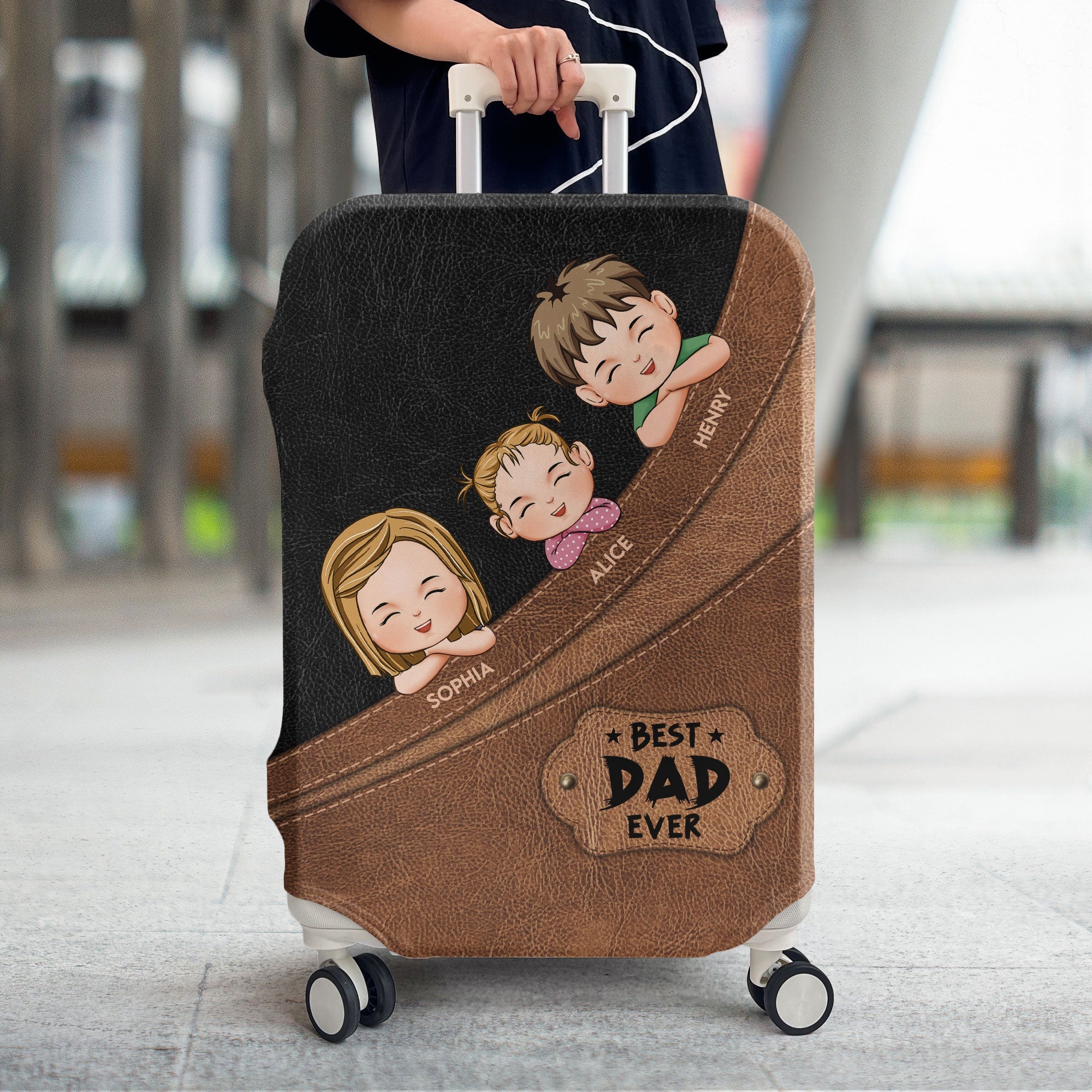 Custom Pattern Best Dad Ever- Personalized Luggage Cover - Image 3