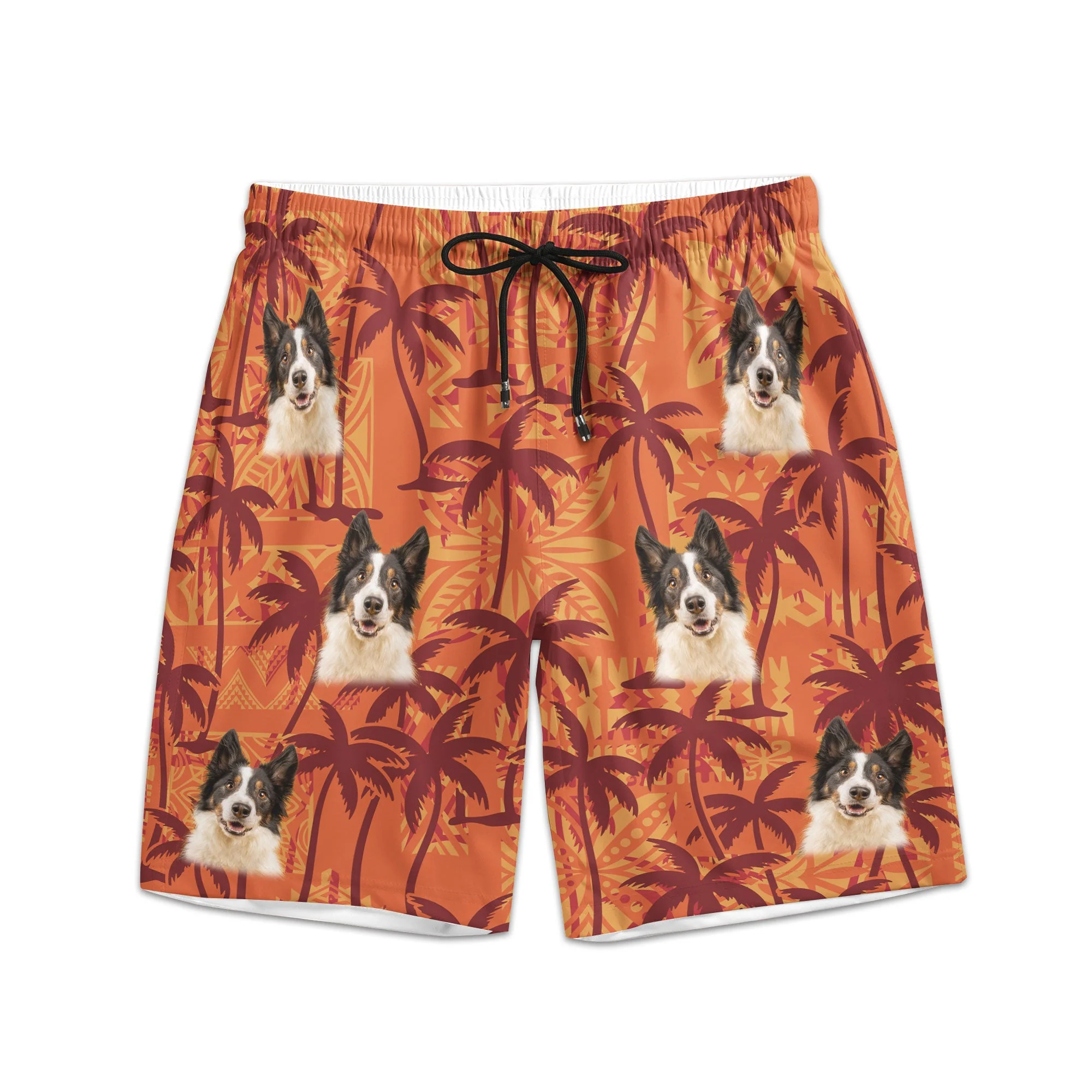 Custom Pet Funny Photo With Tropical Palm Trees - Personalized Photo Men's Beach Shorts - Image 4