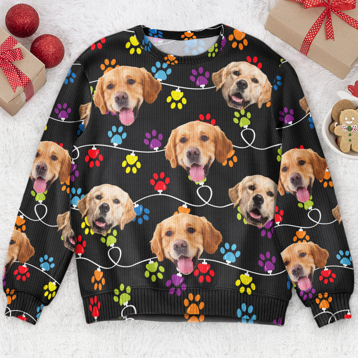 Custom Pet Photo Paw Light - Personalized Photo Ugly Sweater - Image 2