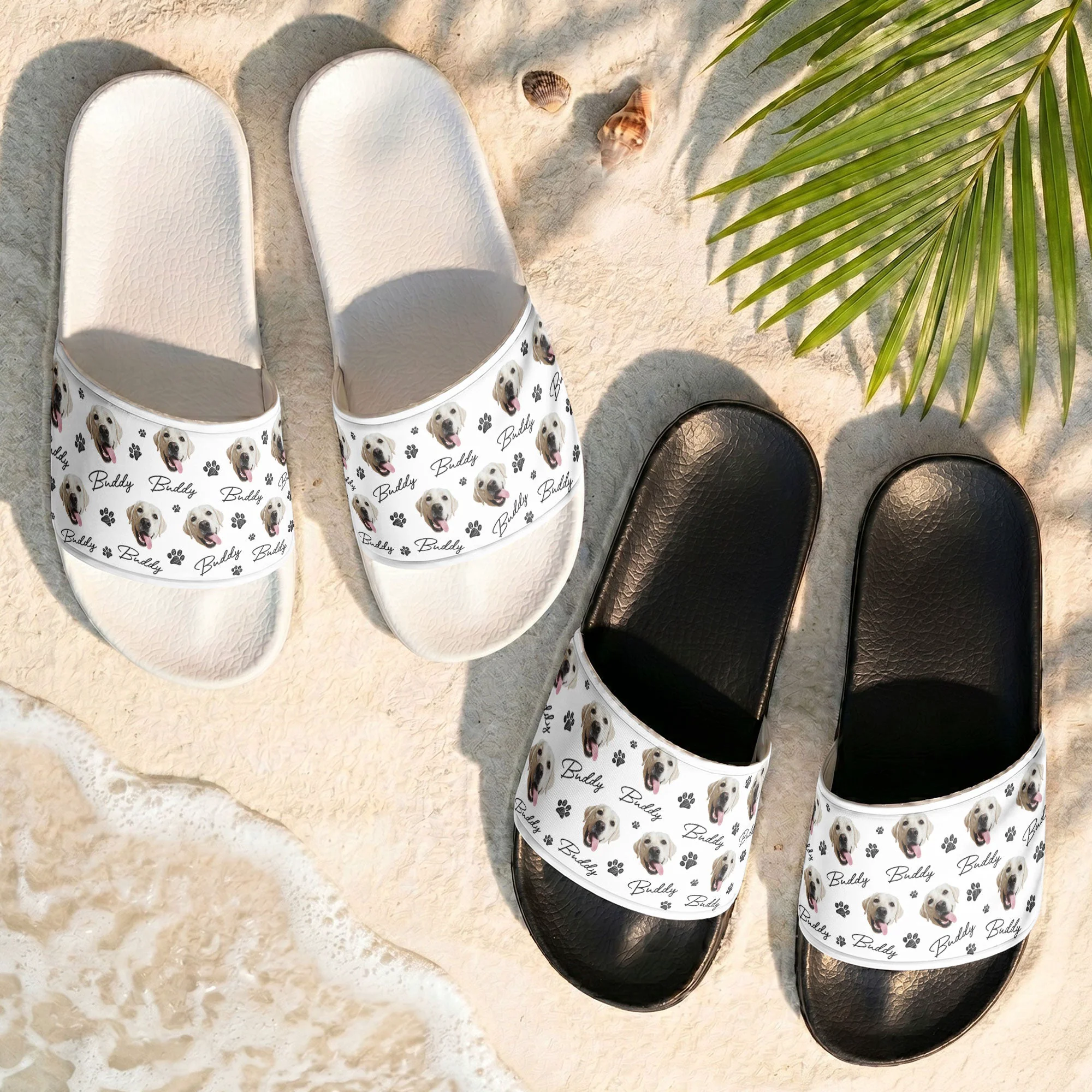 Custom Pet Photo With Name & Paw Print - Personalized Slide Sandals - Image 8