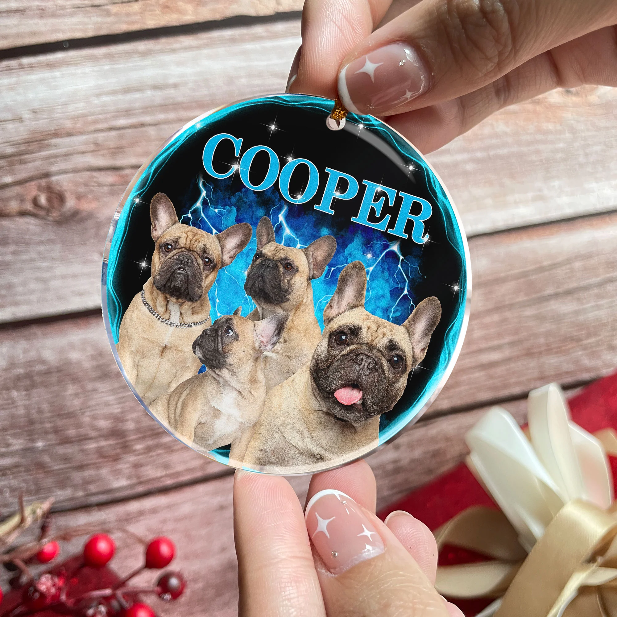 Custom Pet Photos Bootleg Style - Personalized Acrylic Photo Ornament - Image 2