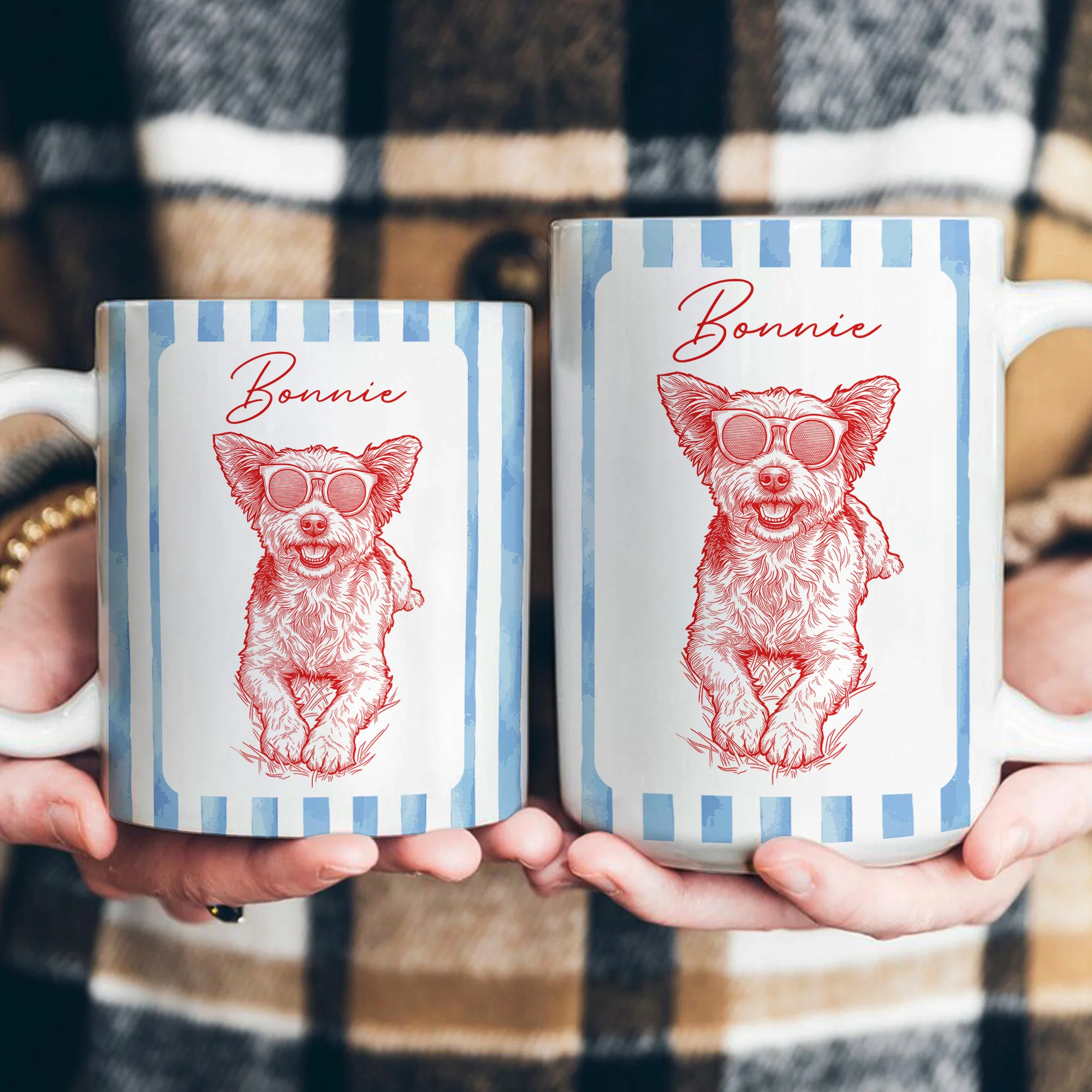 Custom Pet Portraied Sketch Line Art Striped Pattern - Personalized Mug - Image 4