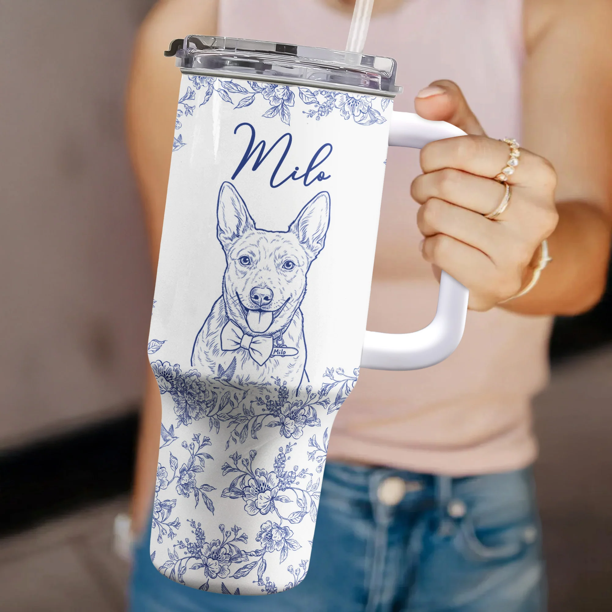 Custom Pet Portrait 40oz Tumbler For Dog Lover, Cat Lover - Personalized 40oz Tumbler With Straw - Image 5