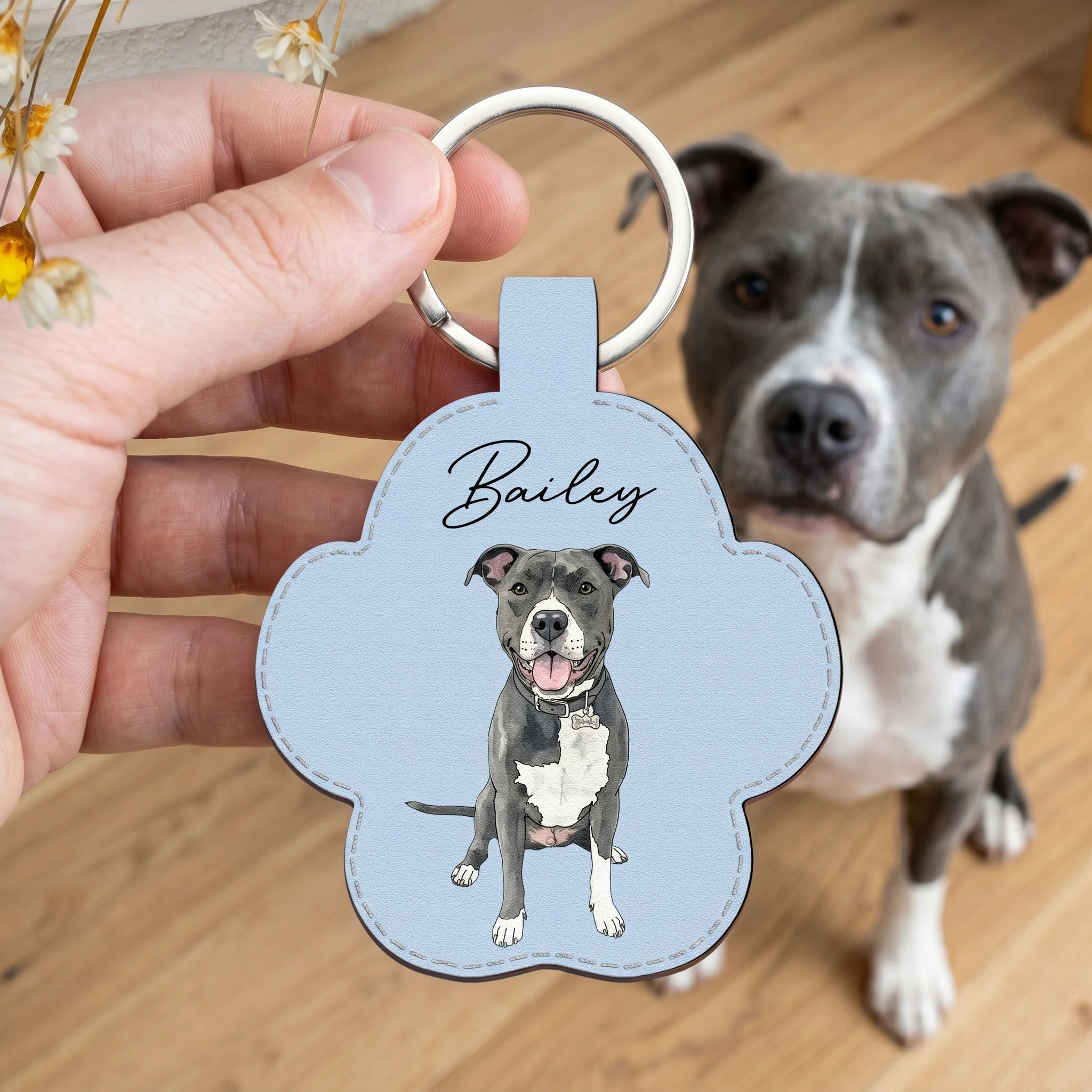 Custom Pet Portrait Gift For Dog Lover, Cat Lover Watercolor - Personalized Keychain - Image 4