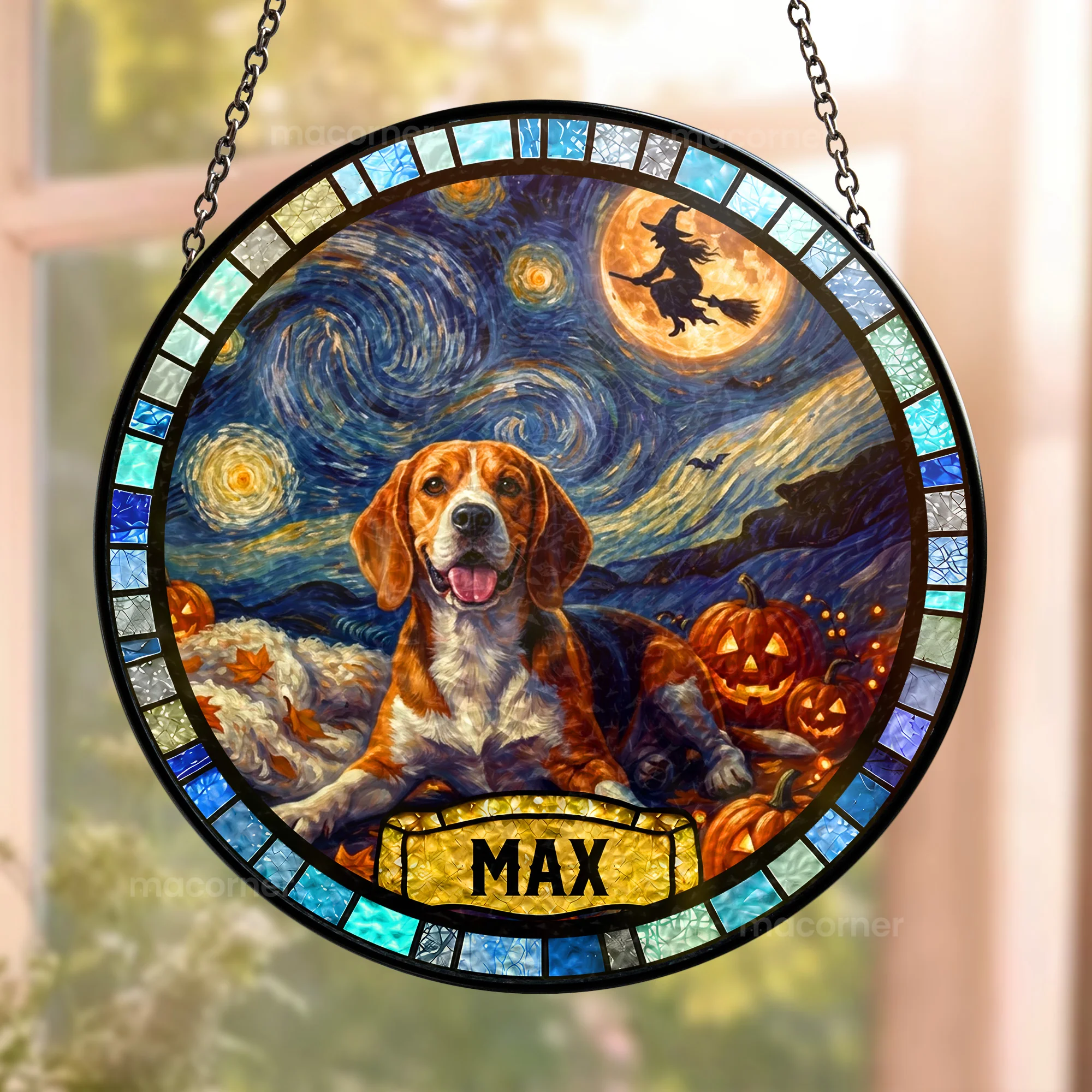 Custom Pet Portrait Halloween Van Gogh Art - Personalized Window Hanging Suncatcher - Image 2