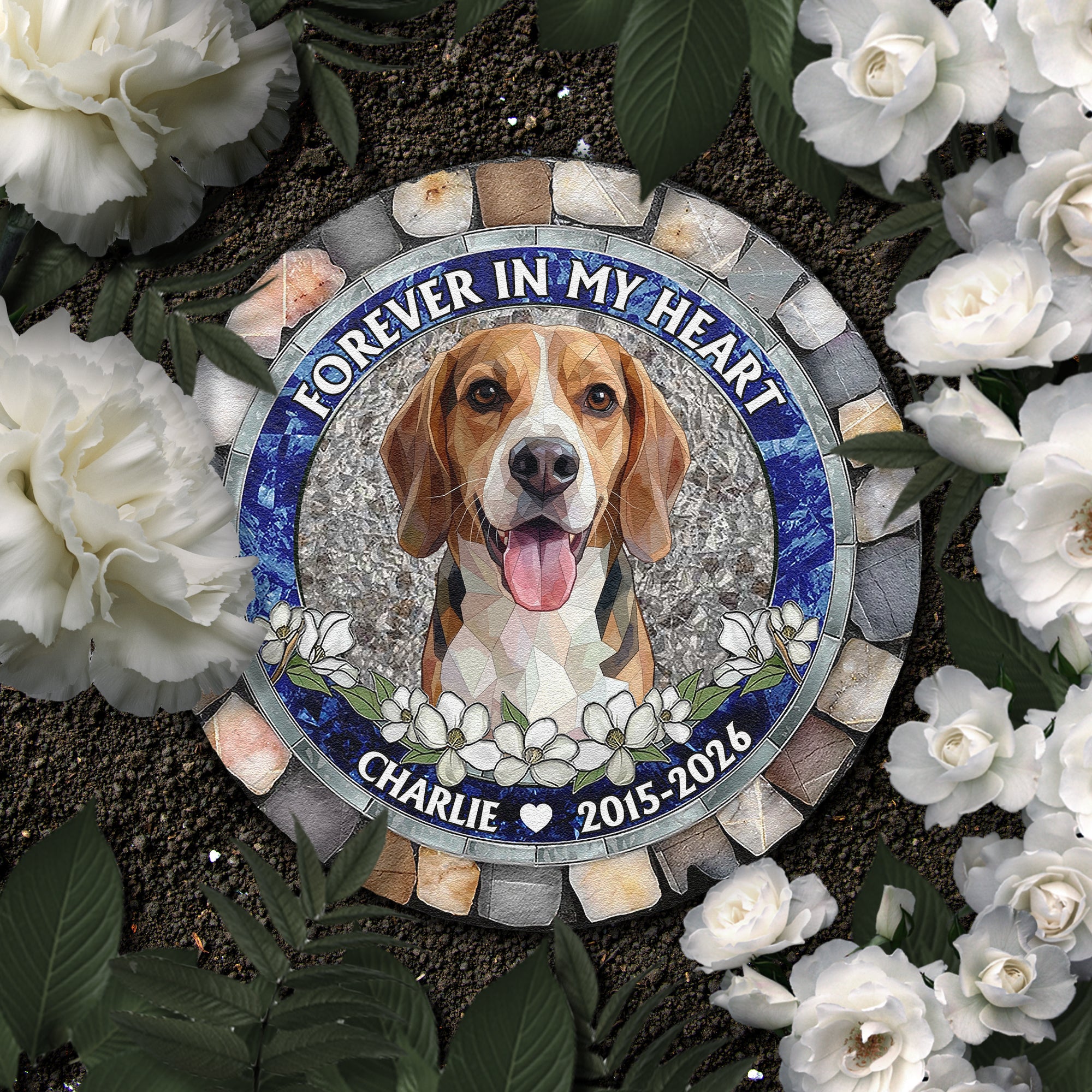 Custom Pet Portrait Memorial Gift Forever In My Heart Stained Glass Style - Personalized Garden Stone - Image 2