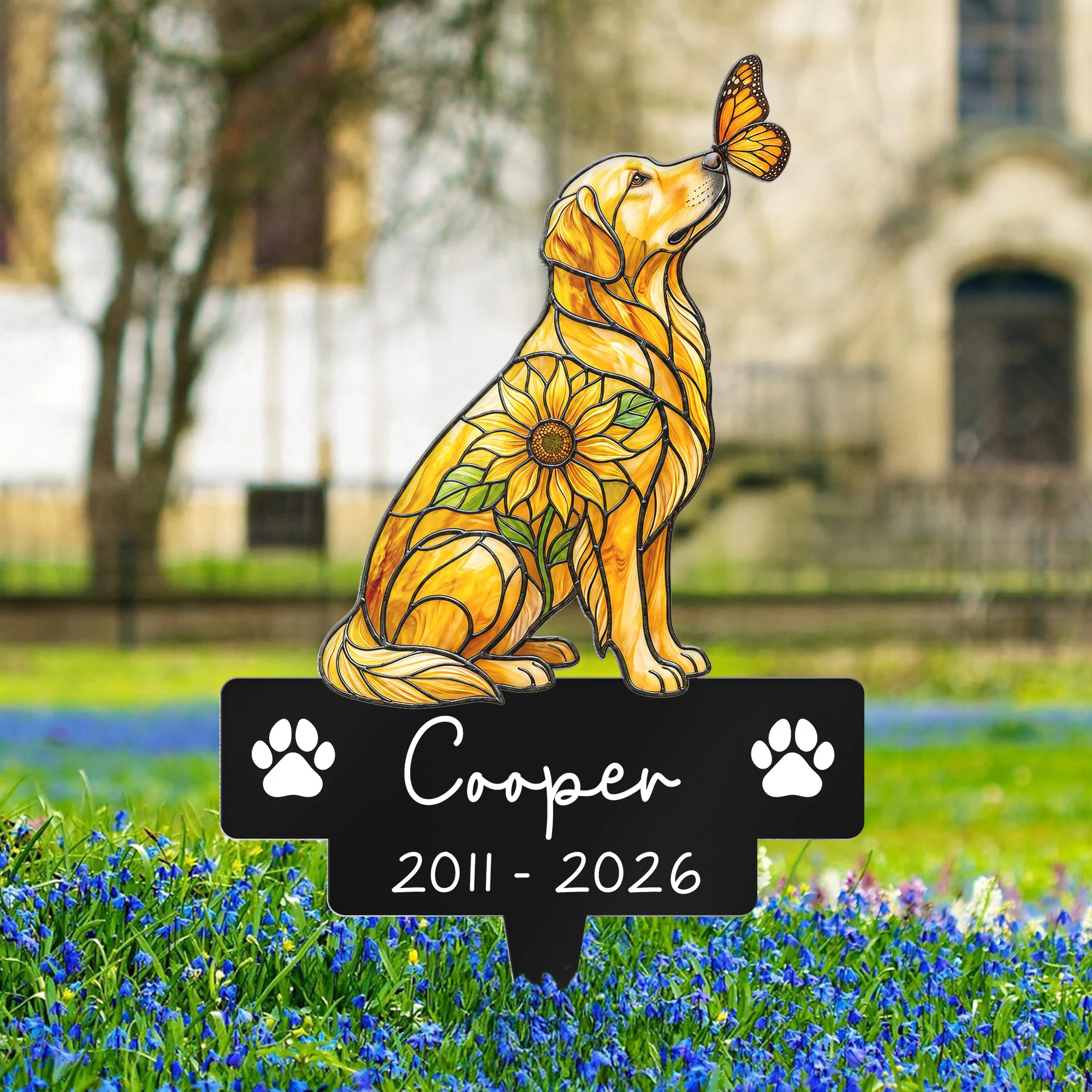 Custom Pet Portrait Memorial Stained Glass Sunflower - Personalized Garden Stake - Image 2