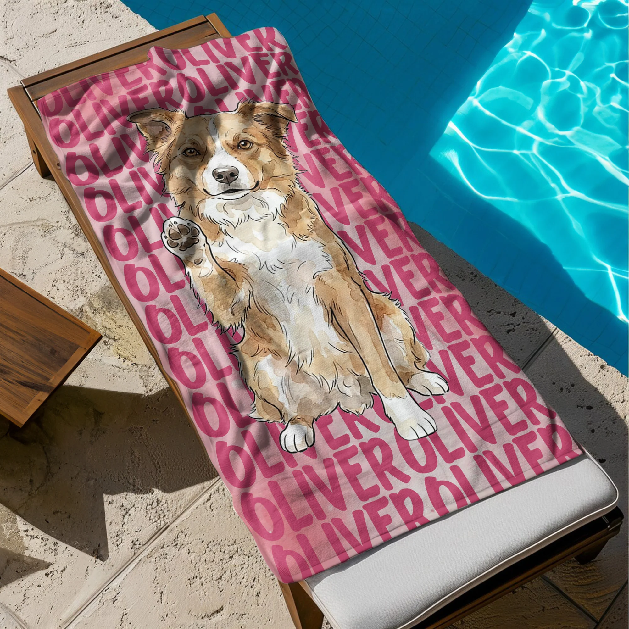 Custom Pet Portrait & Name Watercolor Style - Personalized Beach Towel - Image 4