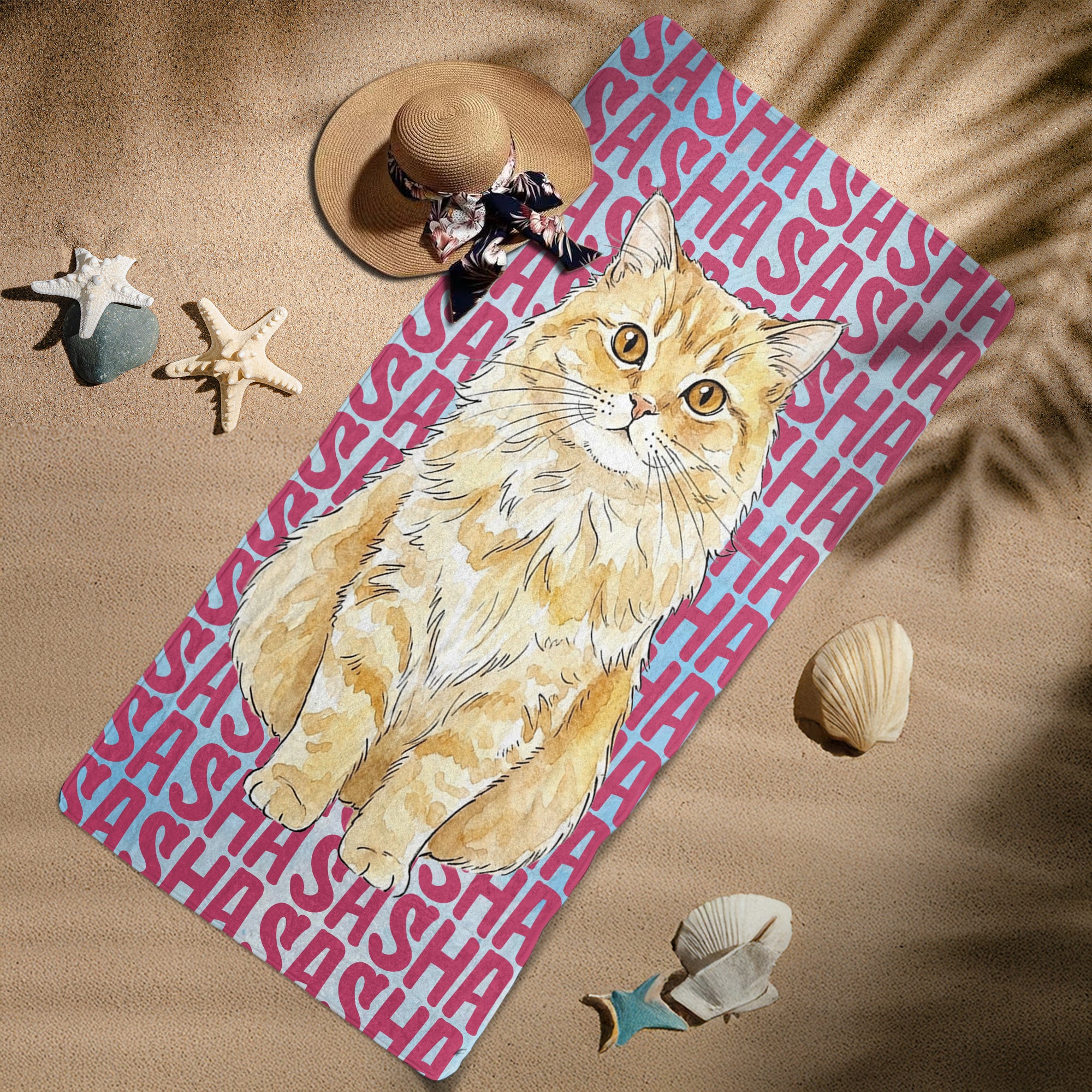 Custom Pet Portrait & Name Watercolor Style - Personalized Beach Towel - Image 7