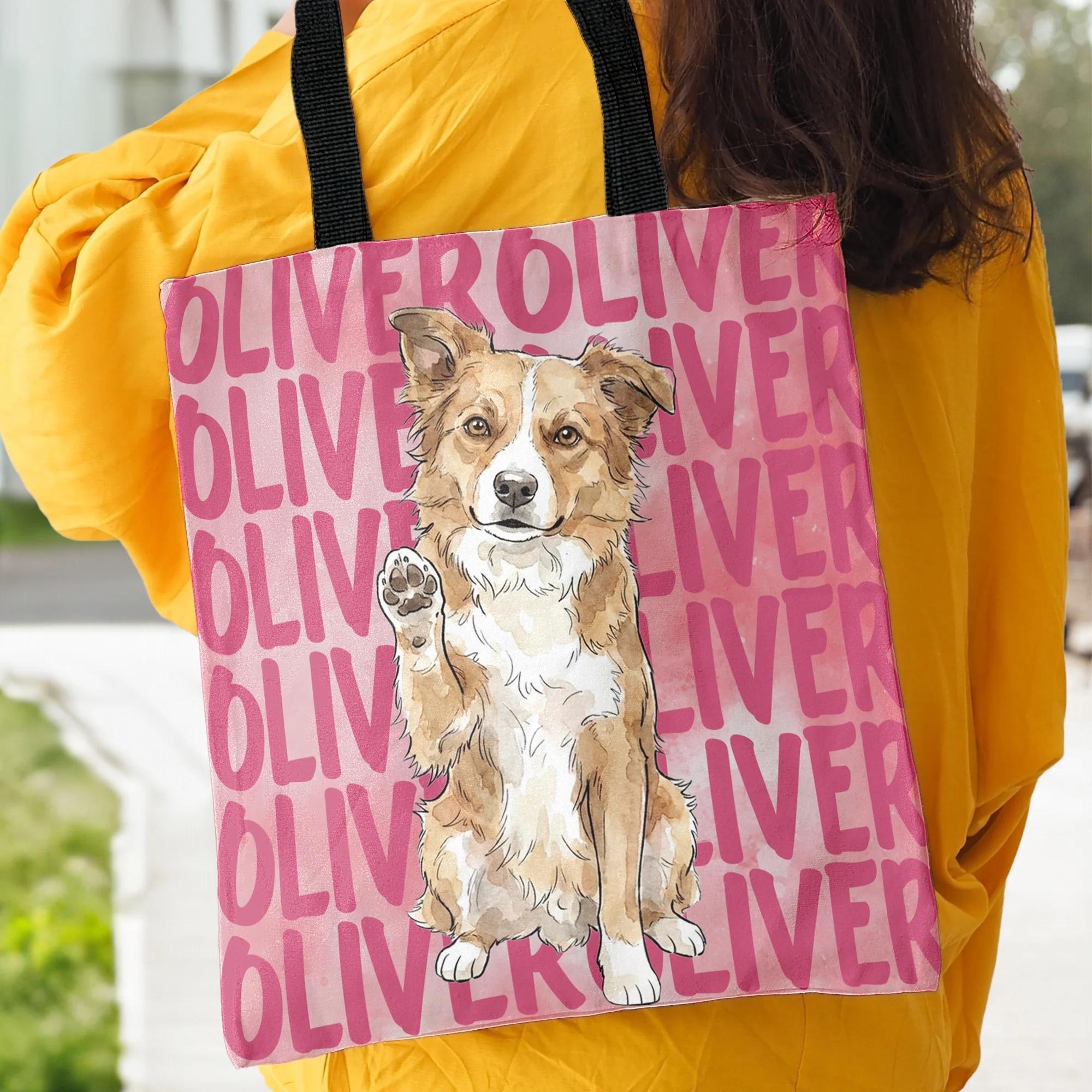Custom Pet Portrait & Name Watercolor Style - Personalized Tote Bag - Image 5