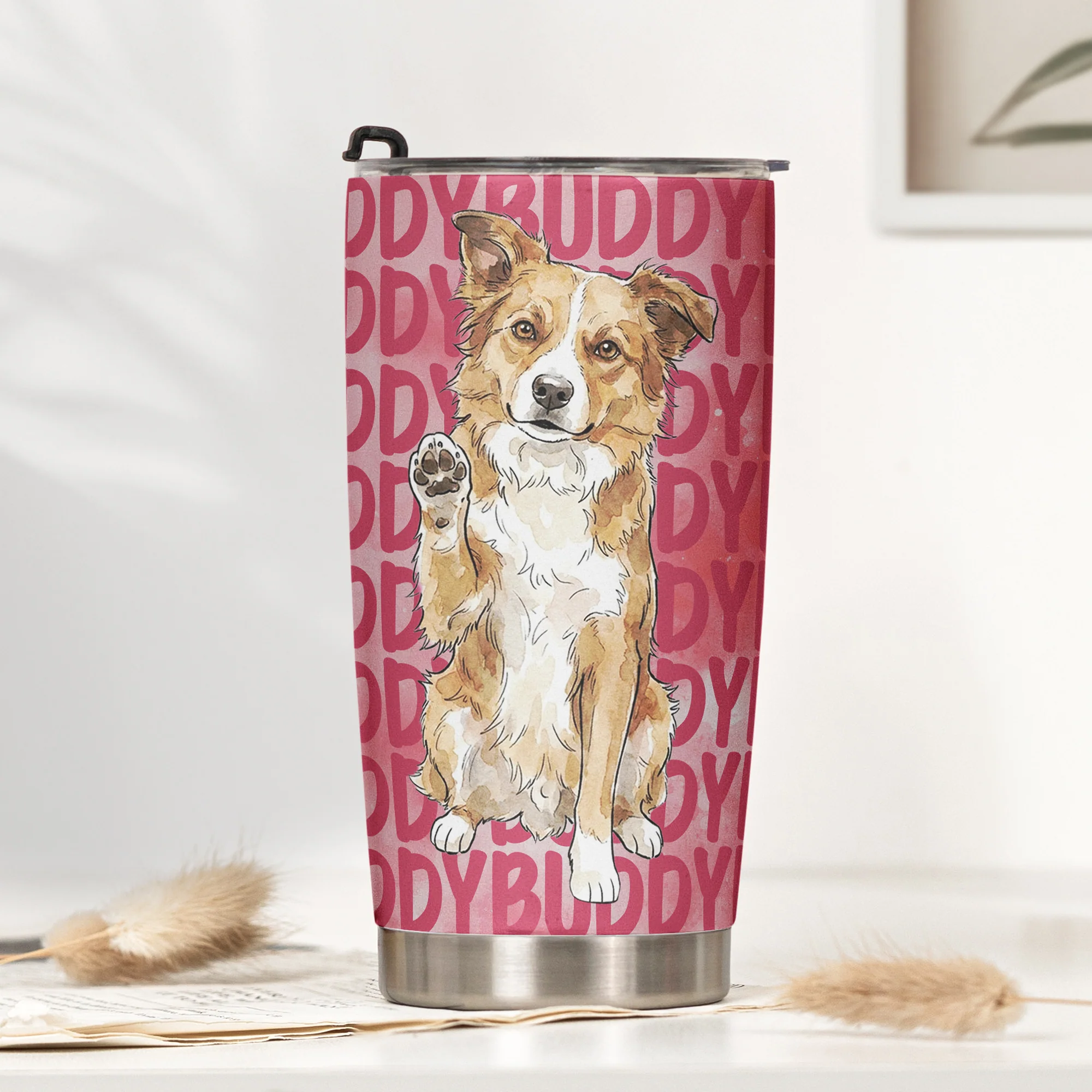 Custom Pet Portrait & Name Watercolor Style - Personalized Tumbler Cup - Image 2