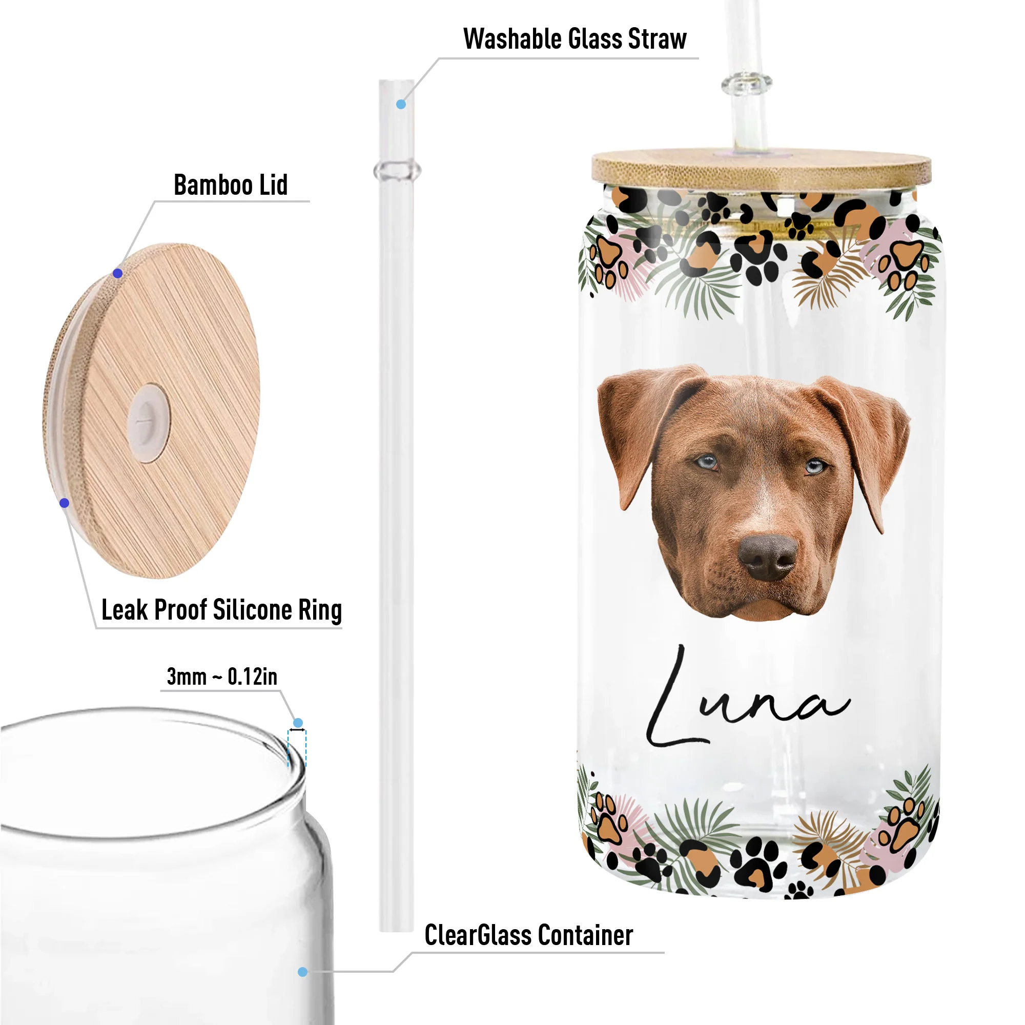Custom Pet Portrait - Personalized Photo Clear Glass Cup - Image 5