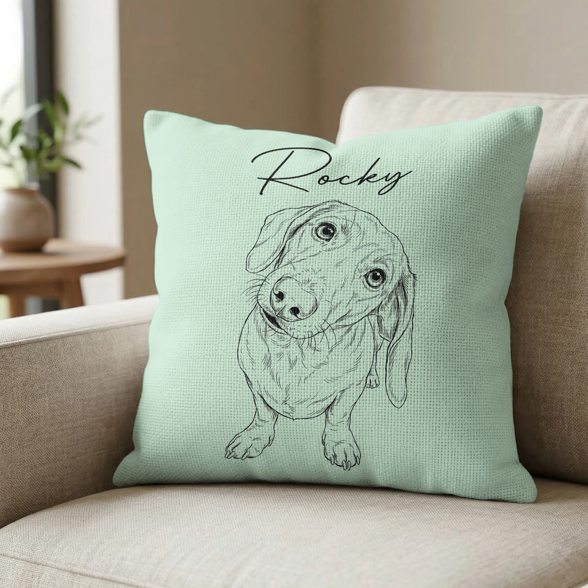 Custom Pet Portrait Sketch Line Art Gift For Dog Lover, Cat Lover - Personalized Pillow Cover - Image 4