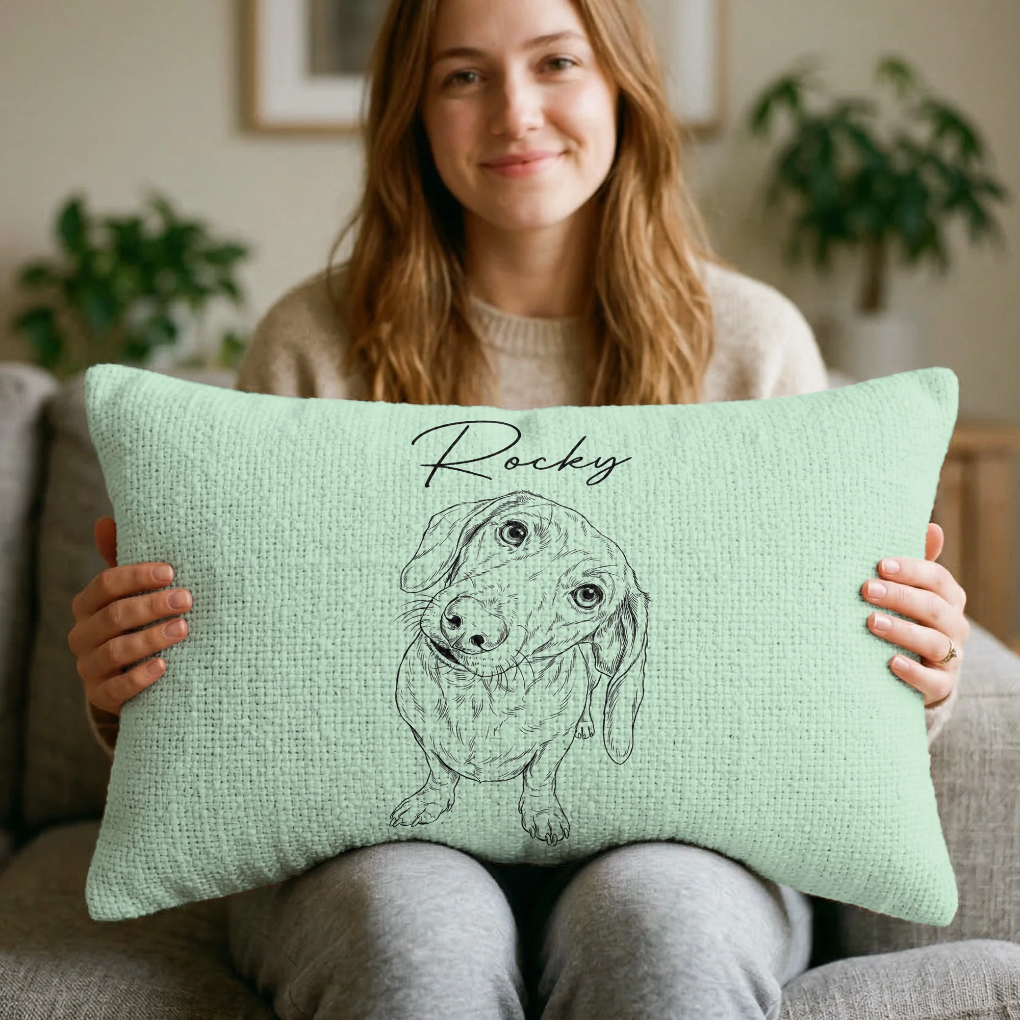 Custom Pet Portrait Sketch Line Art Gift For Dog Lover, Cat Lover - Personalized Pillow Cover - Image 7