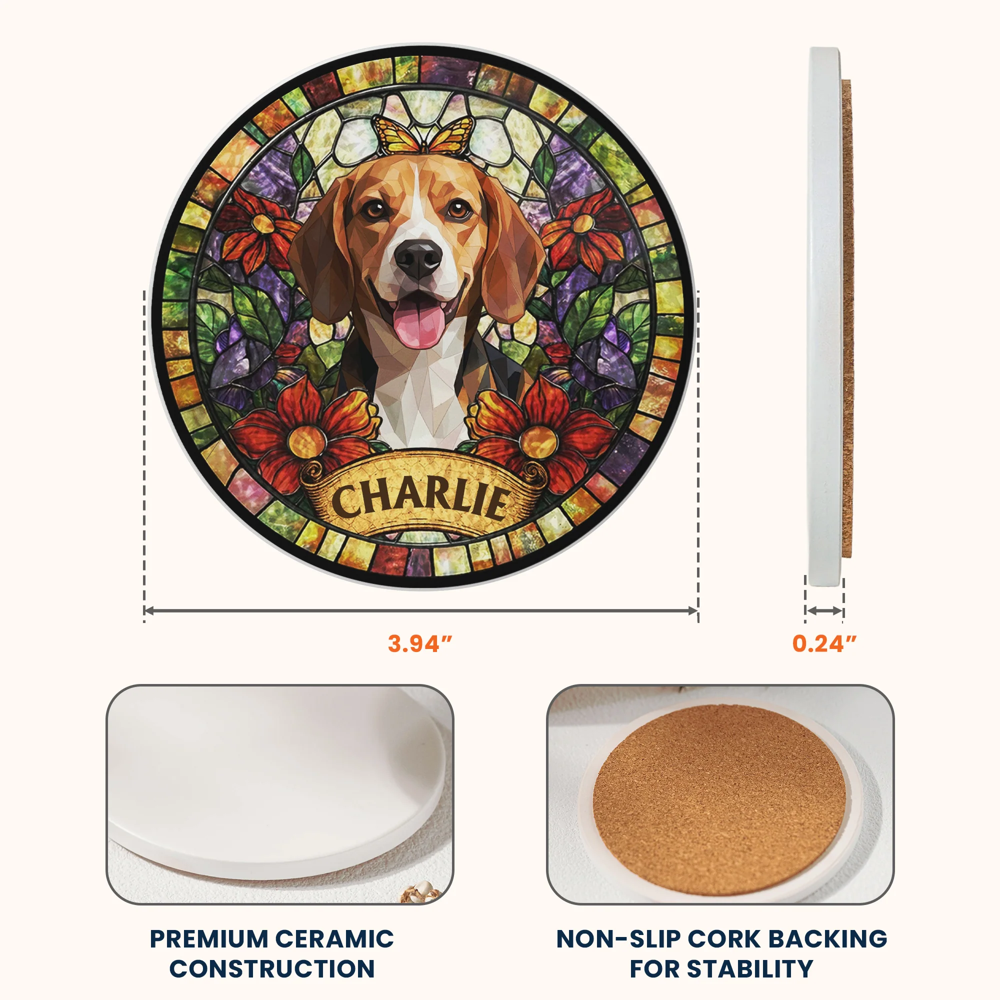 Custom Pet Portrait Stained Glass Style Gift For Pet Lovers - Personalized Coaster - Image 6