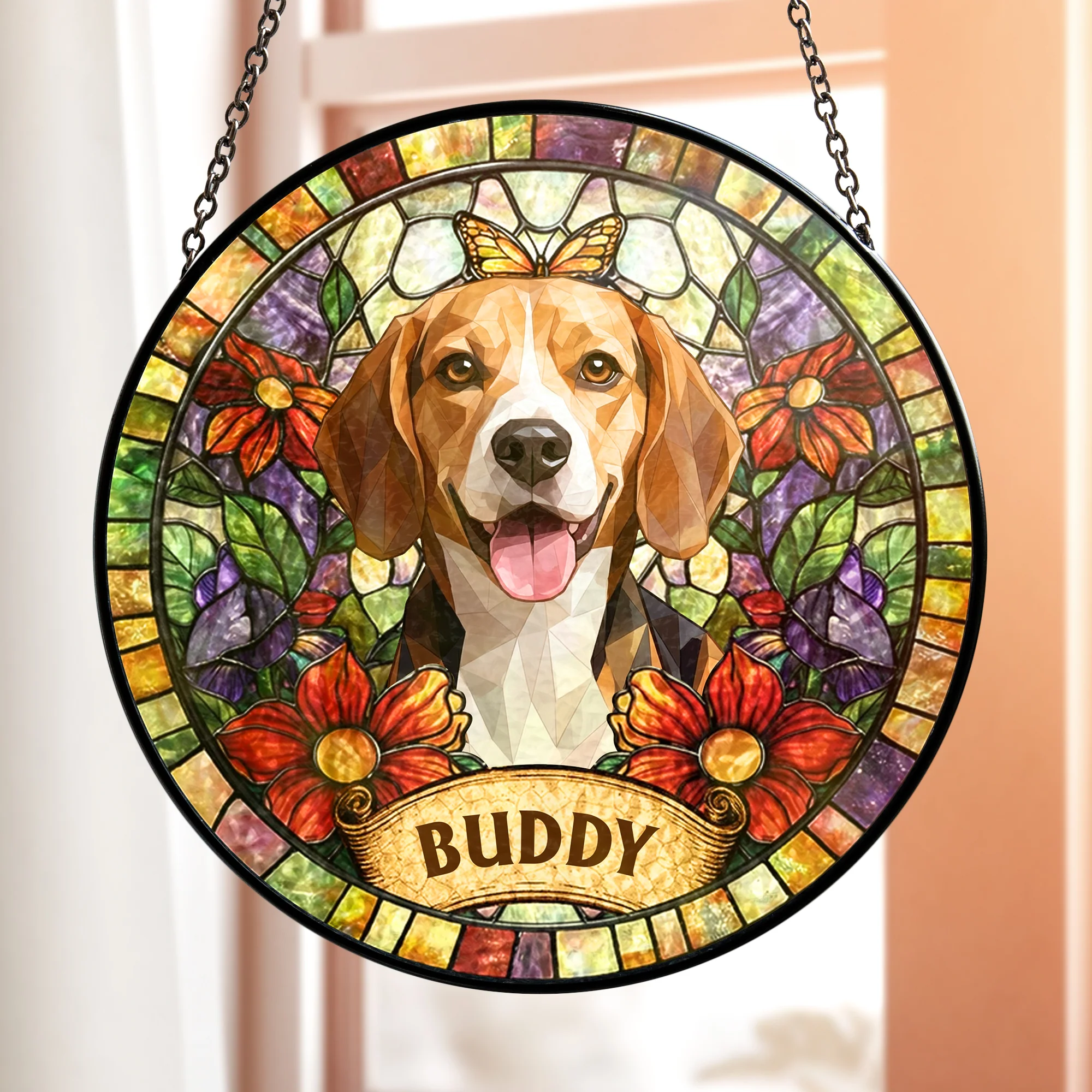 Custom Pet Portrait Stained Glass Style Gift For Pet Lovers - Personalized Window Hanging Suncatcher - Image 2