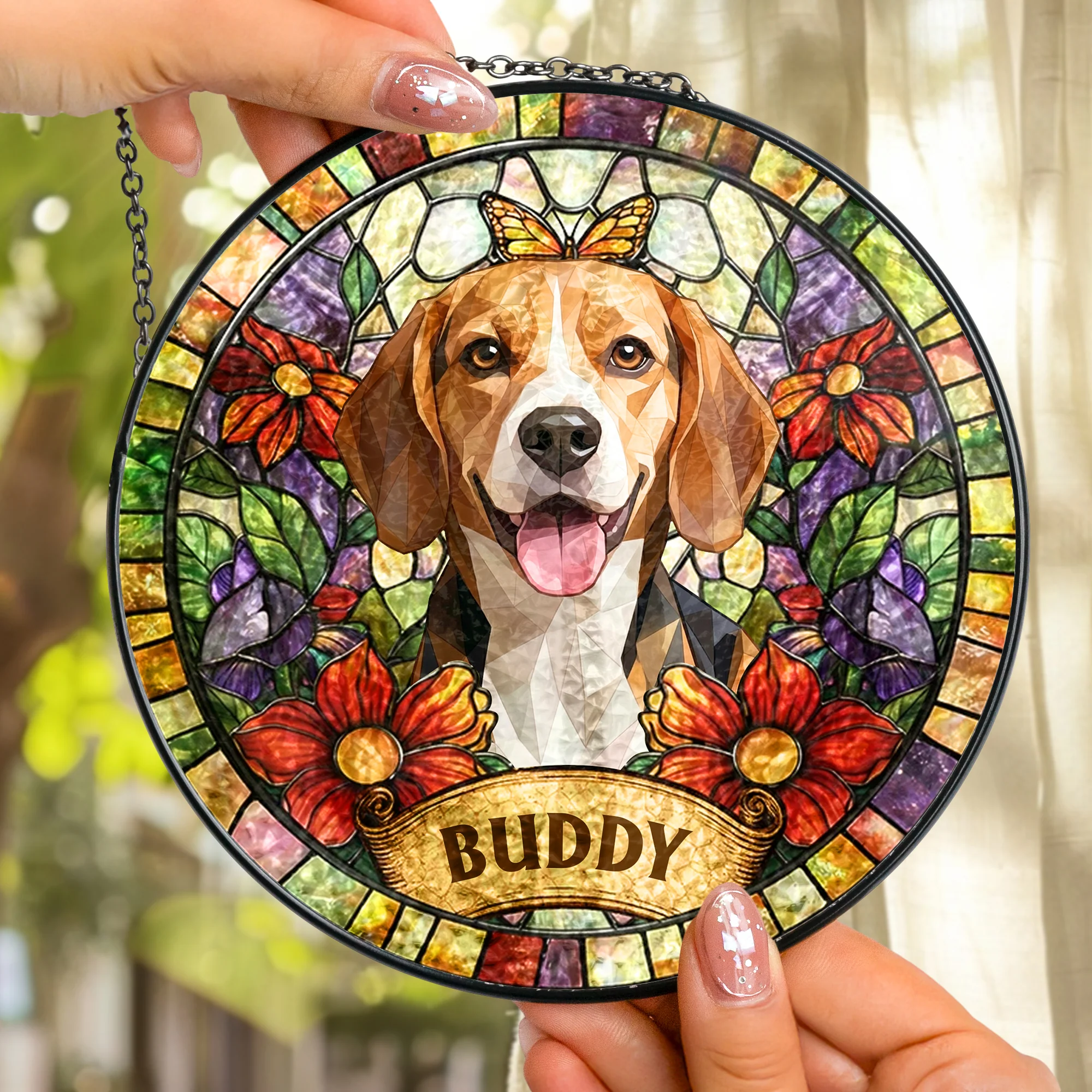 Custom Pet Portrait Stained Glass Style Gift For Pet Lovers - Personalized Window Hanging Suncatcher - Image 4