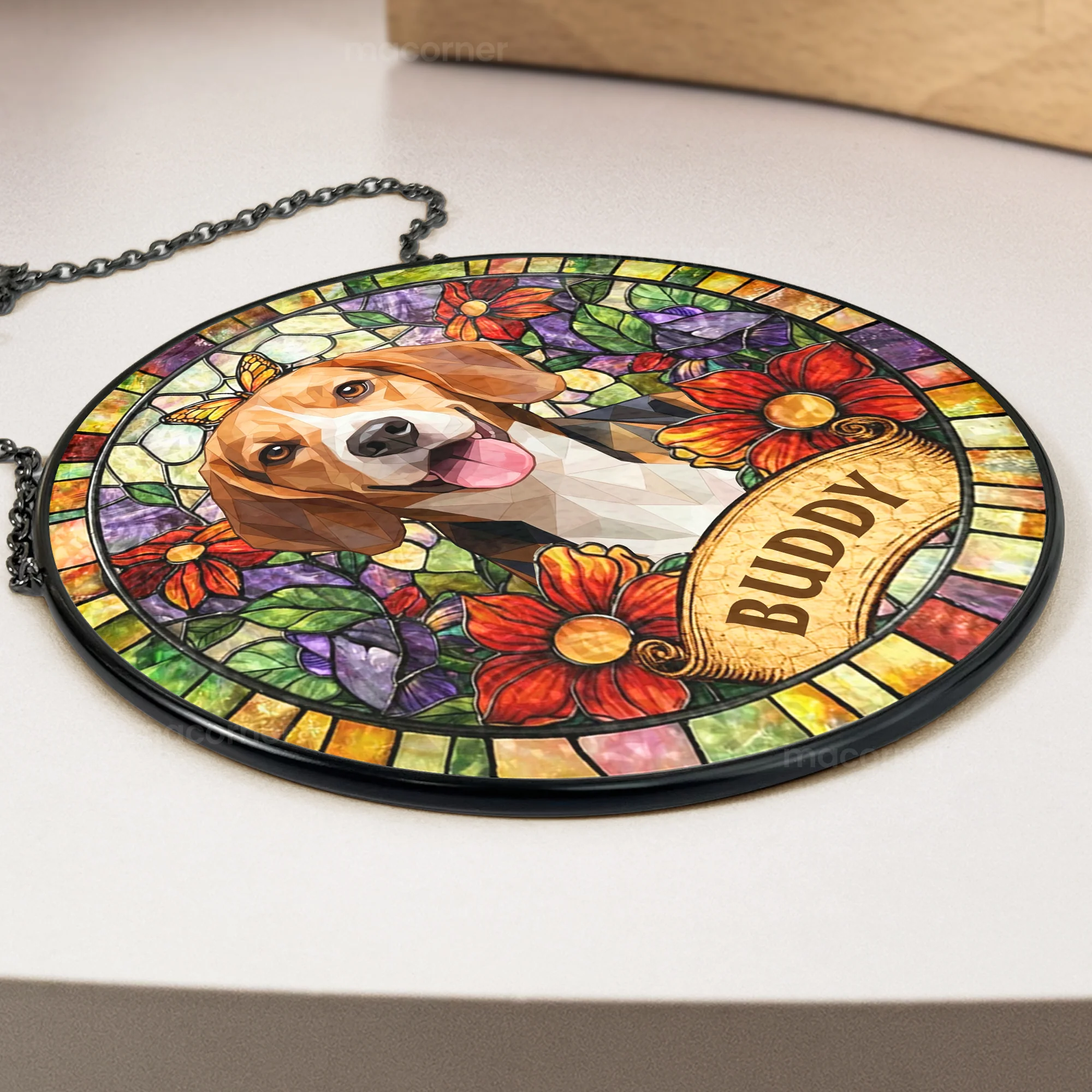 Custom Pet Portrait Stained Glass Style Gift For Pet Lovers - Personalized Window Hanging Suncatcher - Image 5