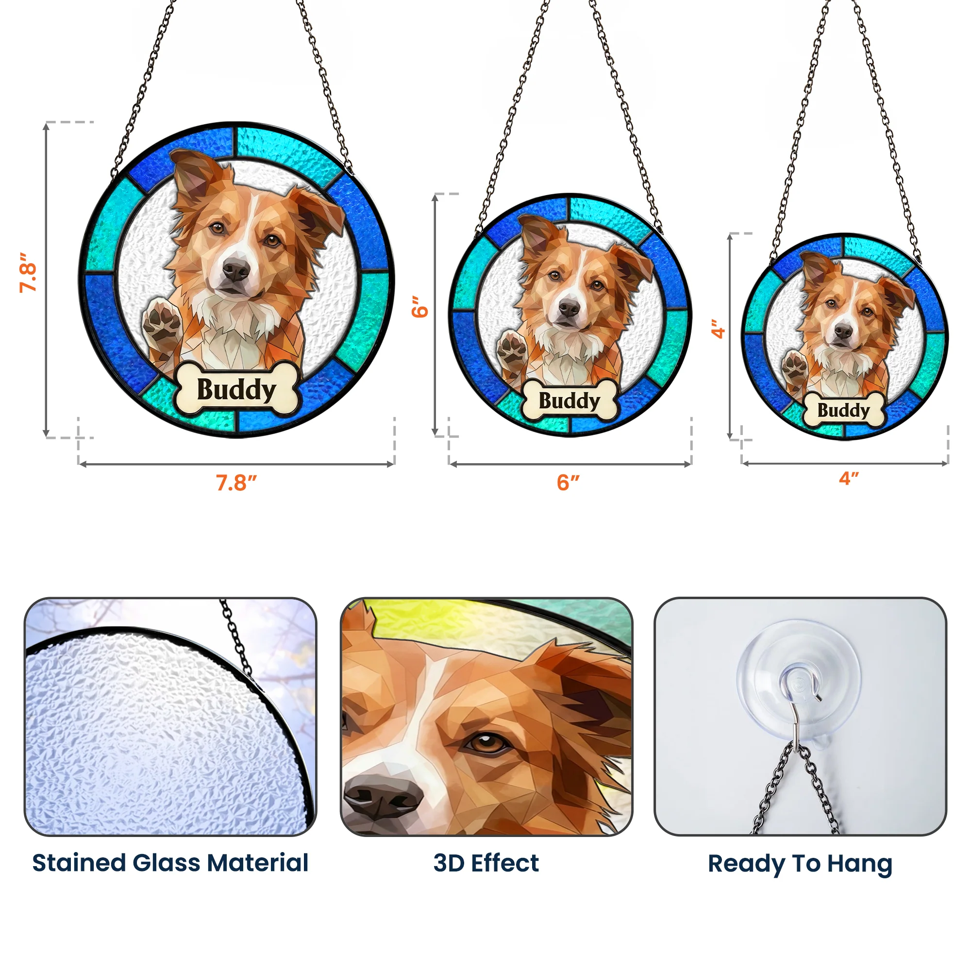 Custom Pet Portrait Stained Glass Style Gift For Pet Owners - Personalized Window Hanging Suncatcher - Image 8