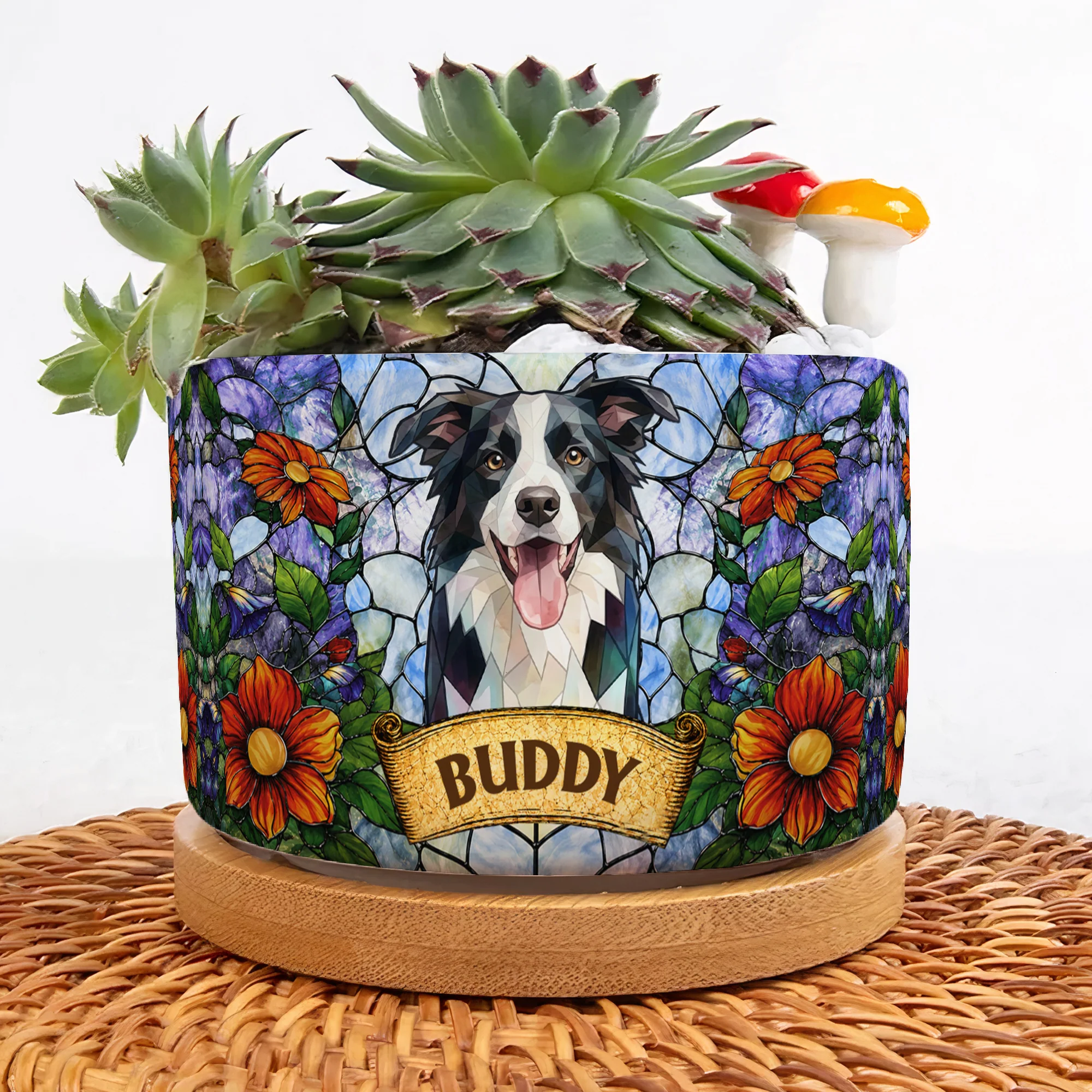 Custom Pet Portrait Stained Glass Style Pet Loss Gift For Pet Owners - Personalized Plant Pot - Image 2
