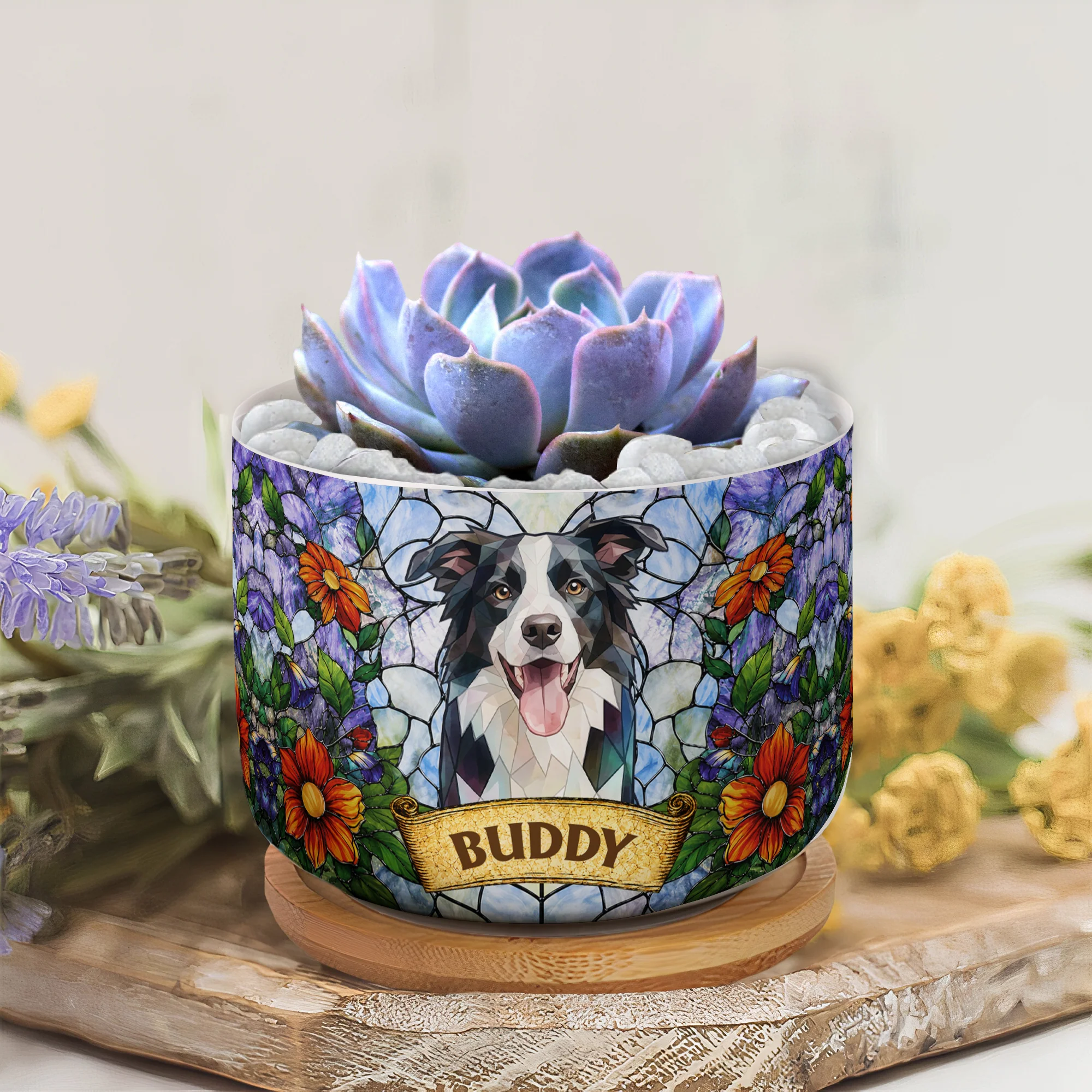 Custom Pet Portrait Stained Glass Style Pet Loss Gift For Pet Owners - Personalized Plant Pot - Image 4