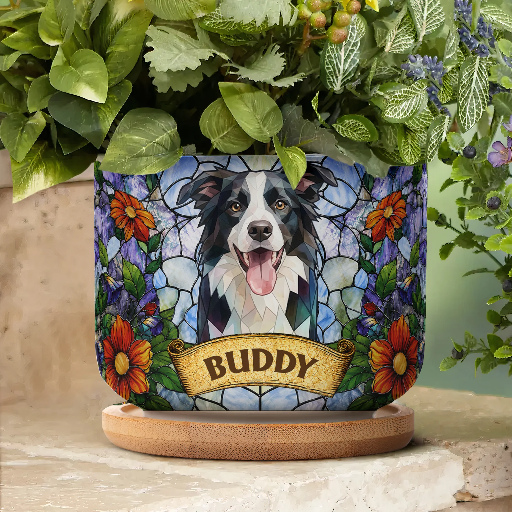 Custom Pet Portrait Stained Glass Style Pet Loss Gift For Pet Owners - Personalized Plant Pot - Image 5