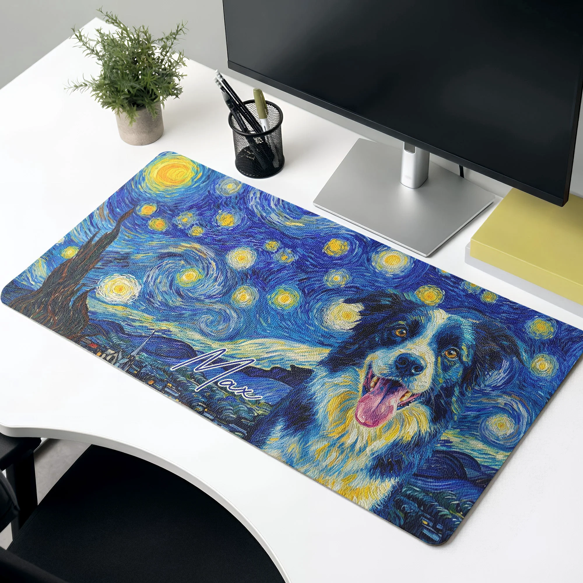 Custom Pet Portrait Van Gogh Art Gift For Pet Lovers - Personalized Desk Mat - Image 2
