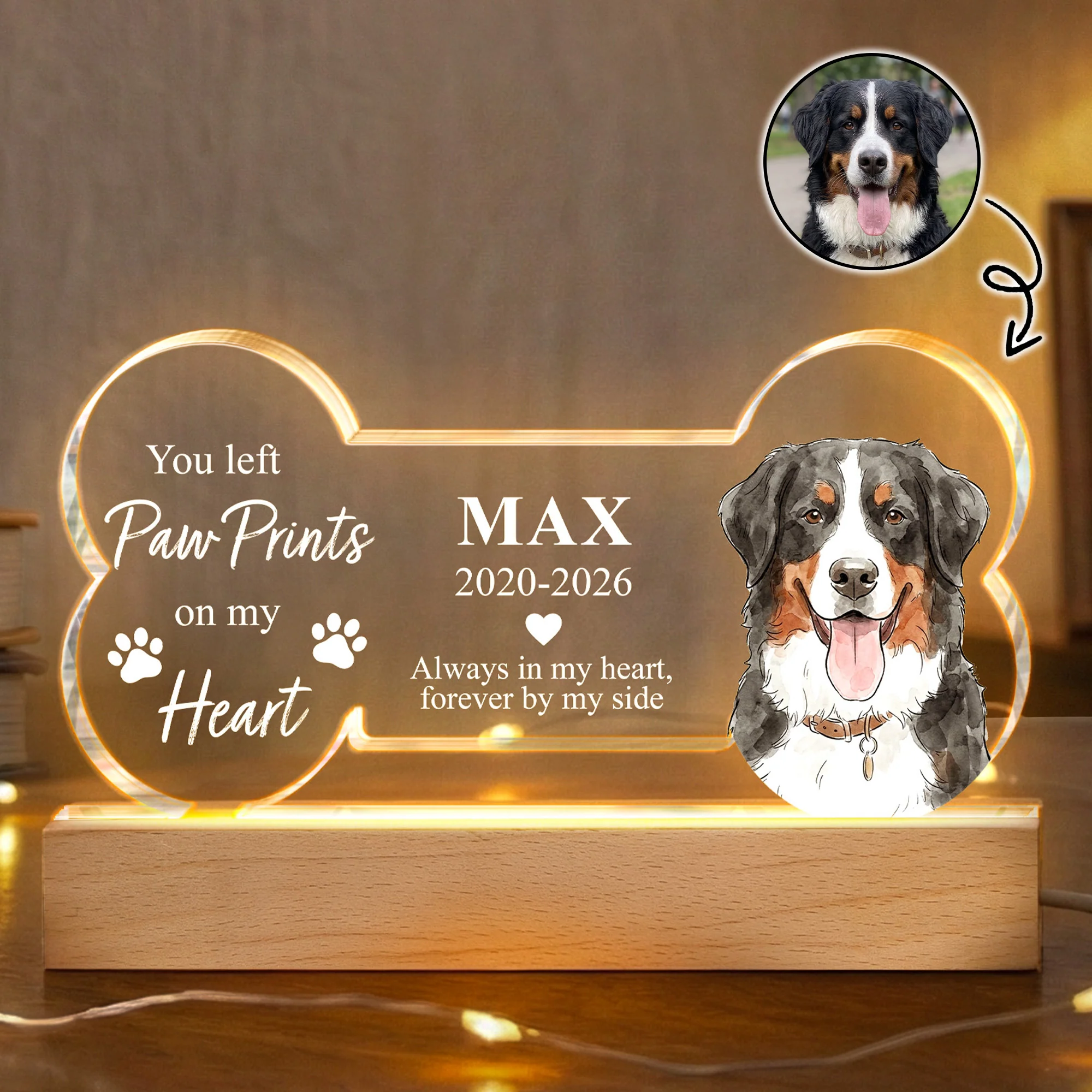 Custom Pet Portrait Watercolor Art Always In My Heart - Personalized Night Light