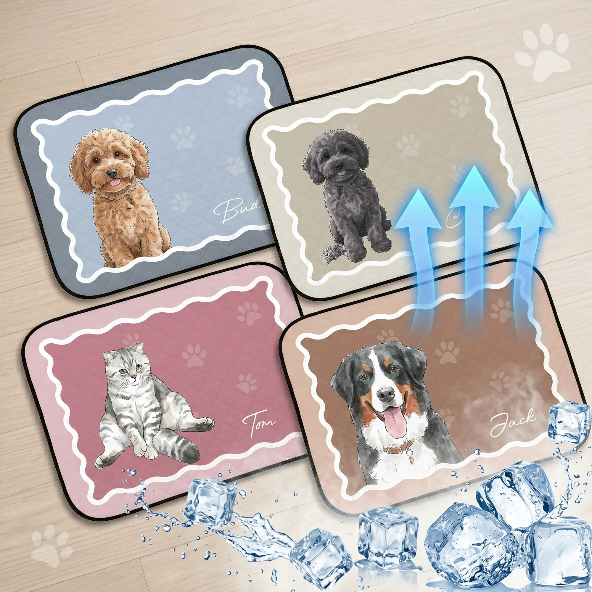 Custom Pet Portrait Watercolor Art - Personalized Cooling Mat - Image 2