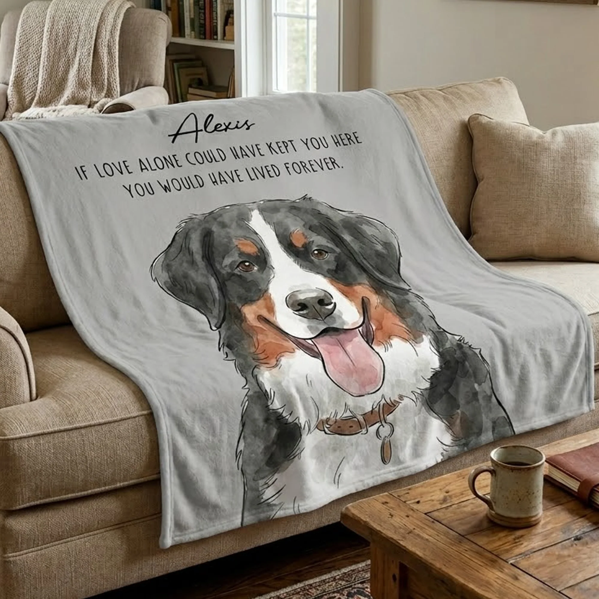 Custom Pet Portrait Watercolor Memorial Blanket - Personalized Blanket - Image 4