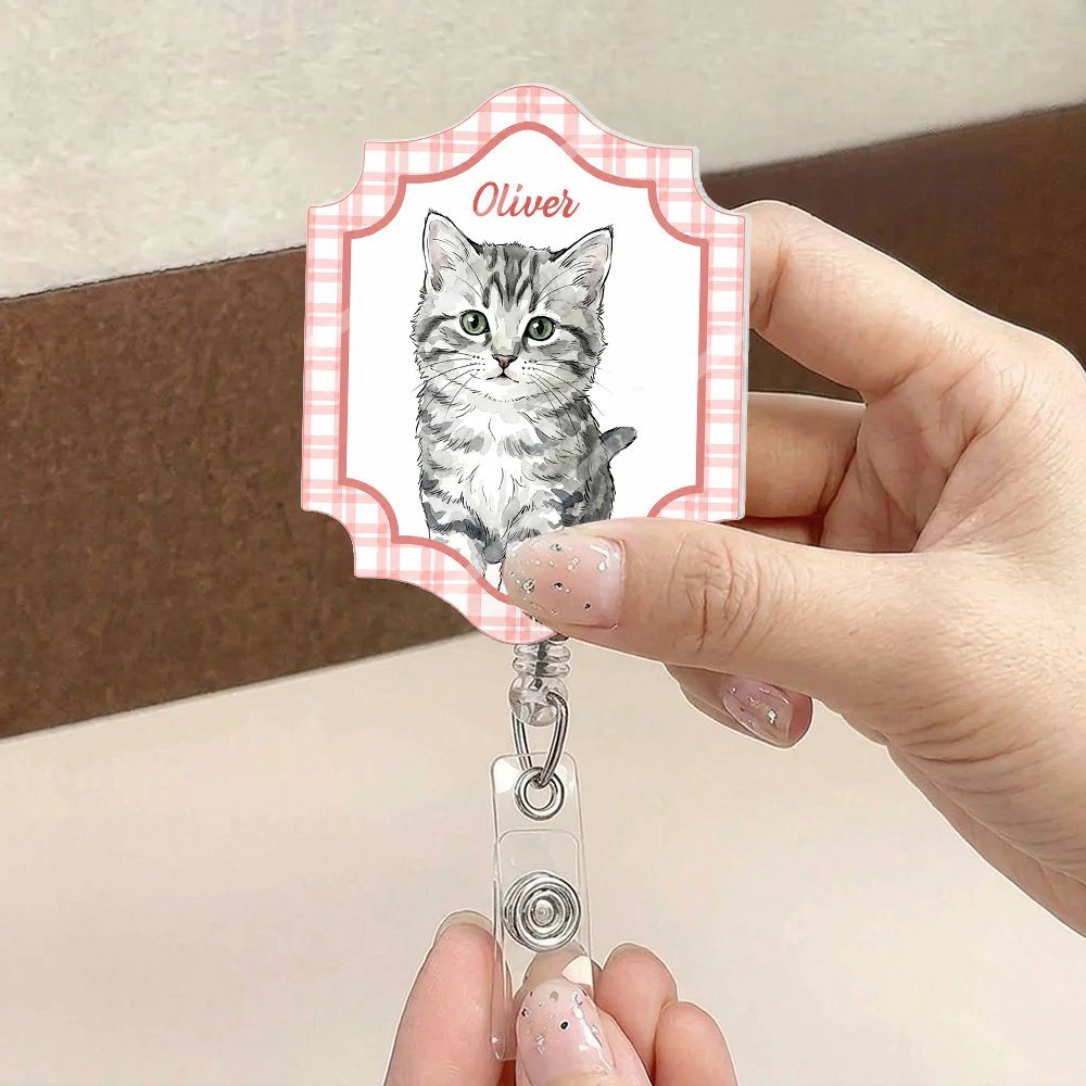 Custom Pet Portrait Watercolor Style - Personalized Acrylic Badge Reel - Image 4