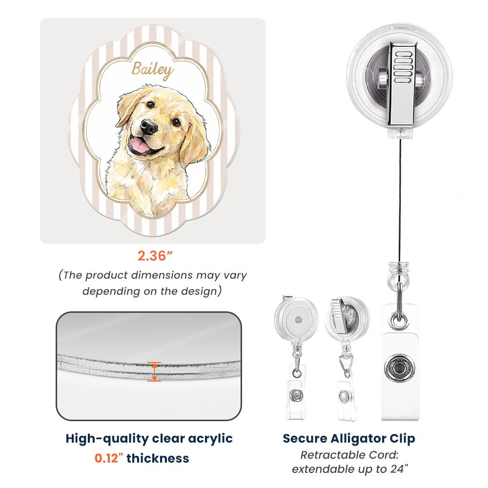 Custom Pet Portrait Watercolor Style - Personalized Acrylic Badge Reel - Image 6