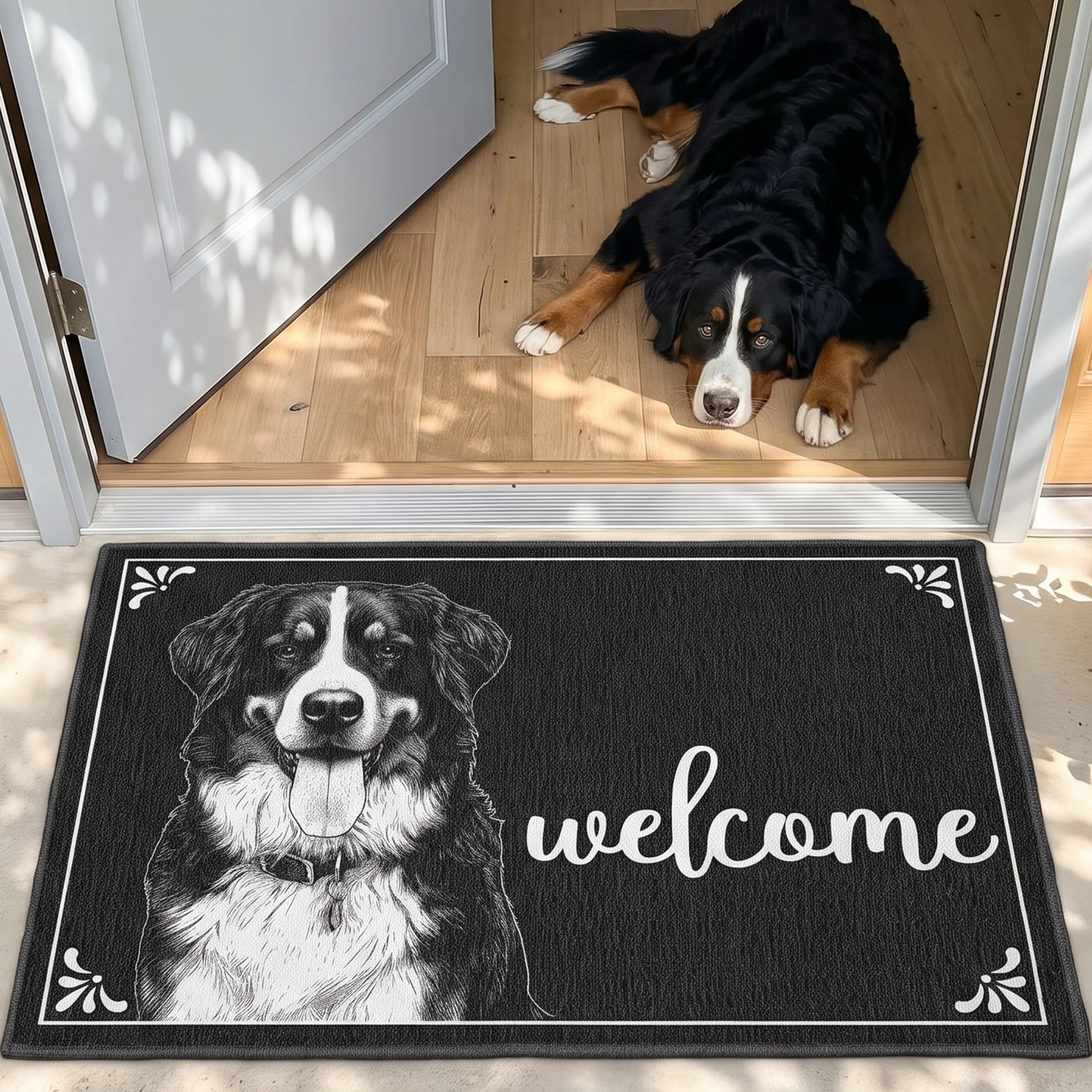 Custom Pet Portrait Welcome Home Sketch Line Art Style - Personalized Doormat