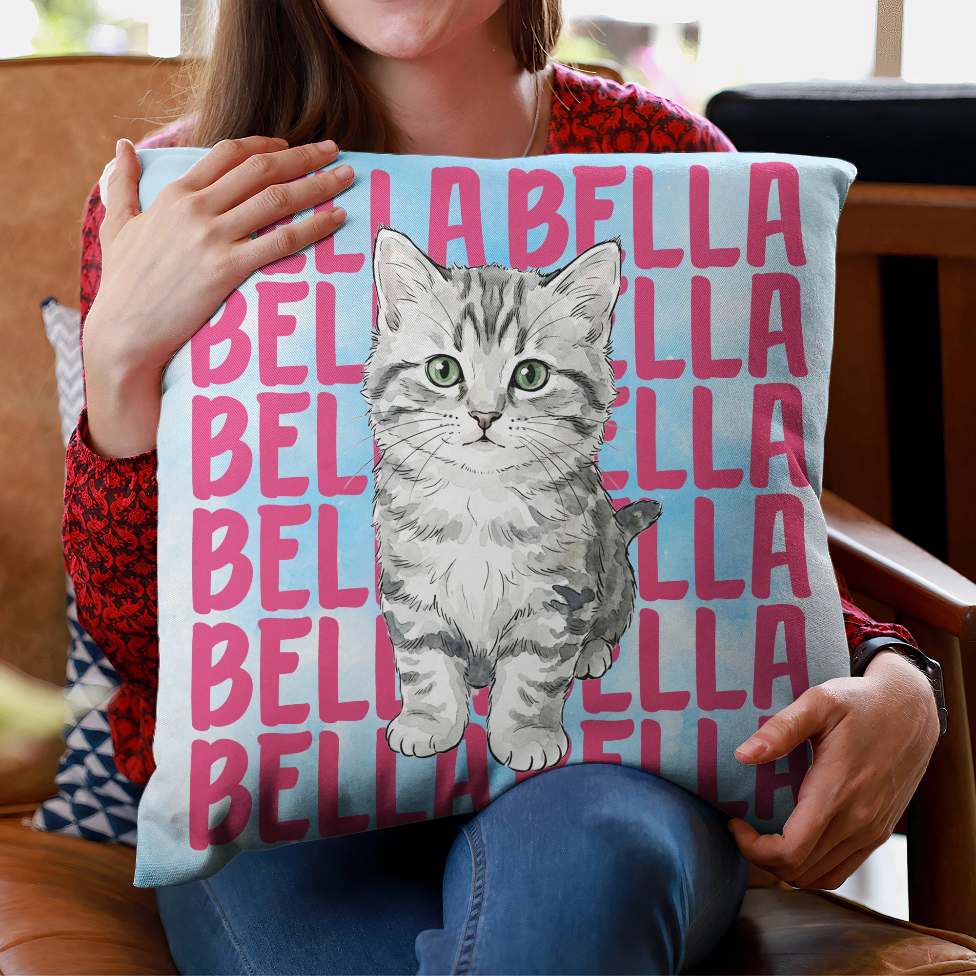 Custom Pet Portrait With Name Watercolor Style - Personalized Pillow - Image 4