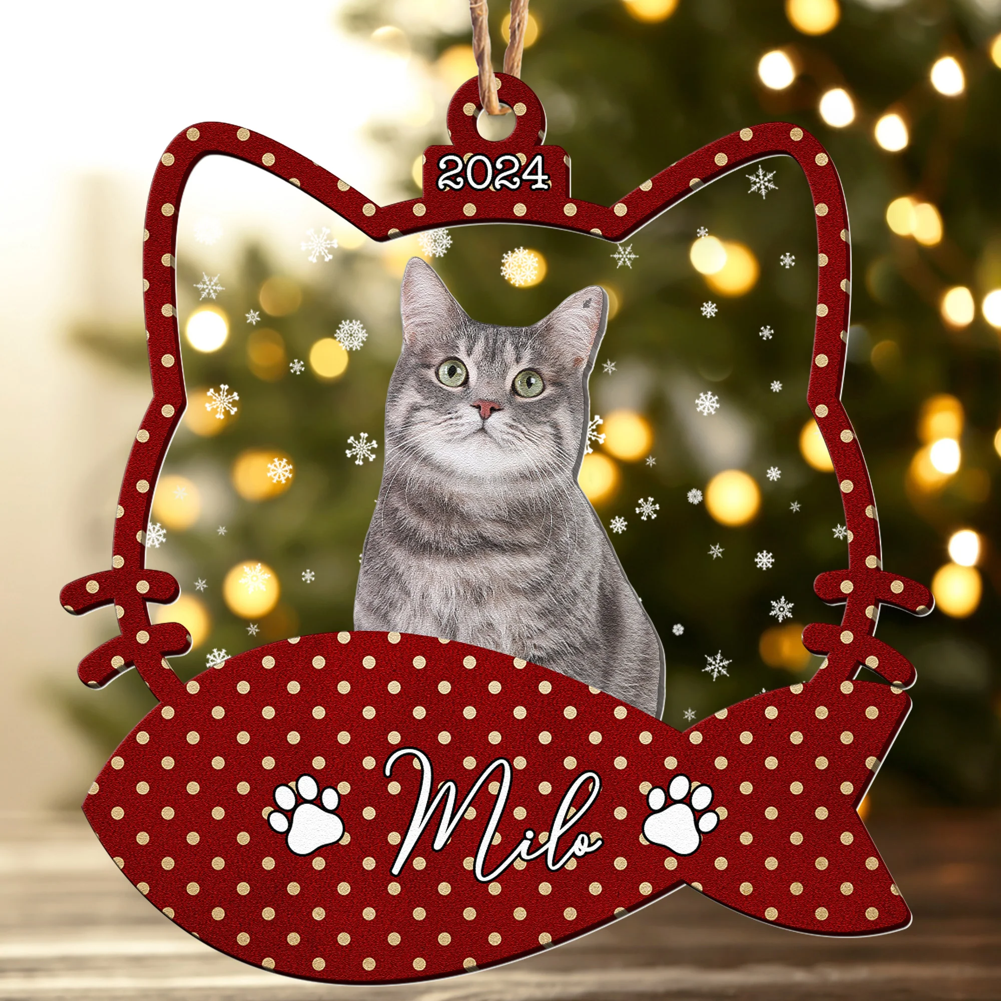 Custom Pet With Christmas Snow - Personalized Photo Wood And Acrylic Ornament - Image 5