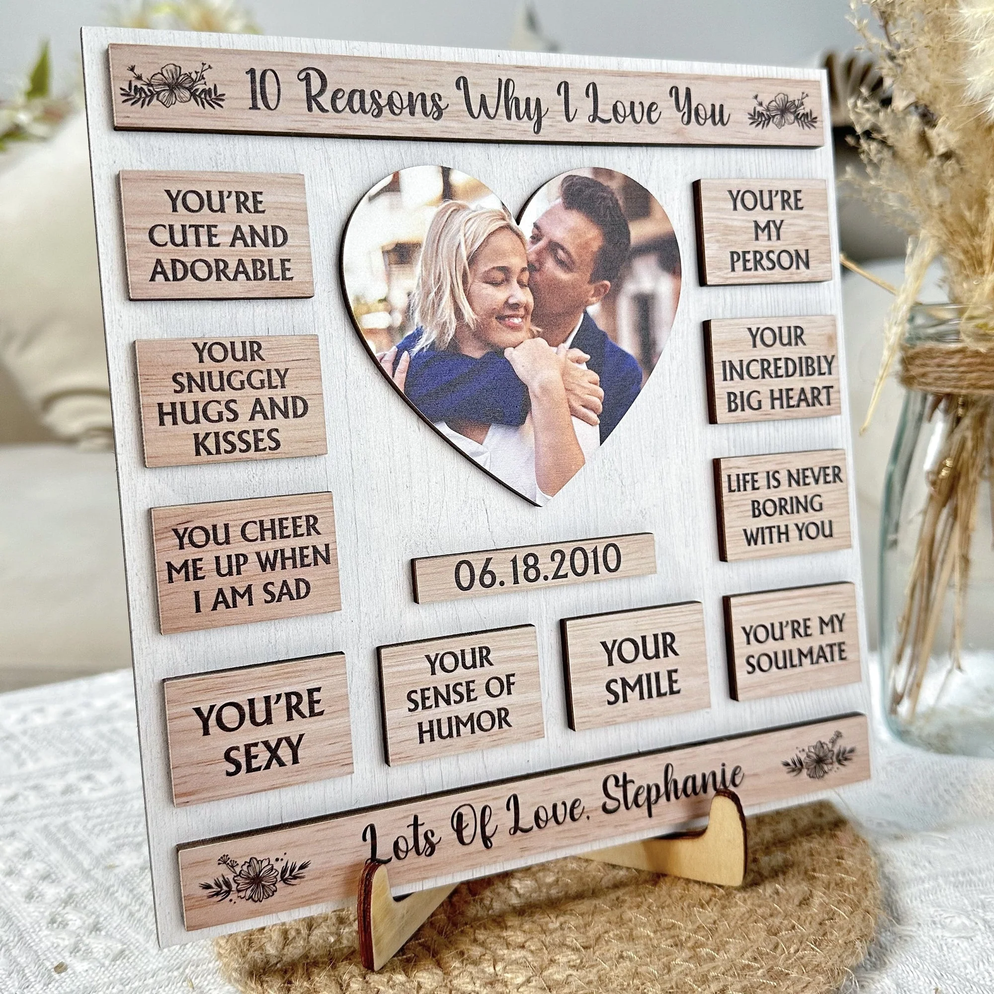 Custom Photo 10 Reasons Why I Love You - Personalized Wooden Photo Plaque - Image 2