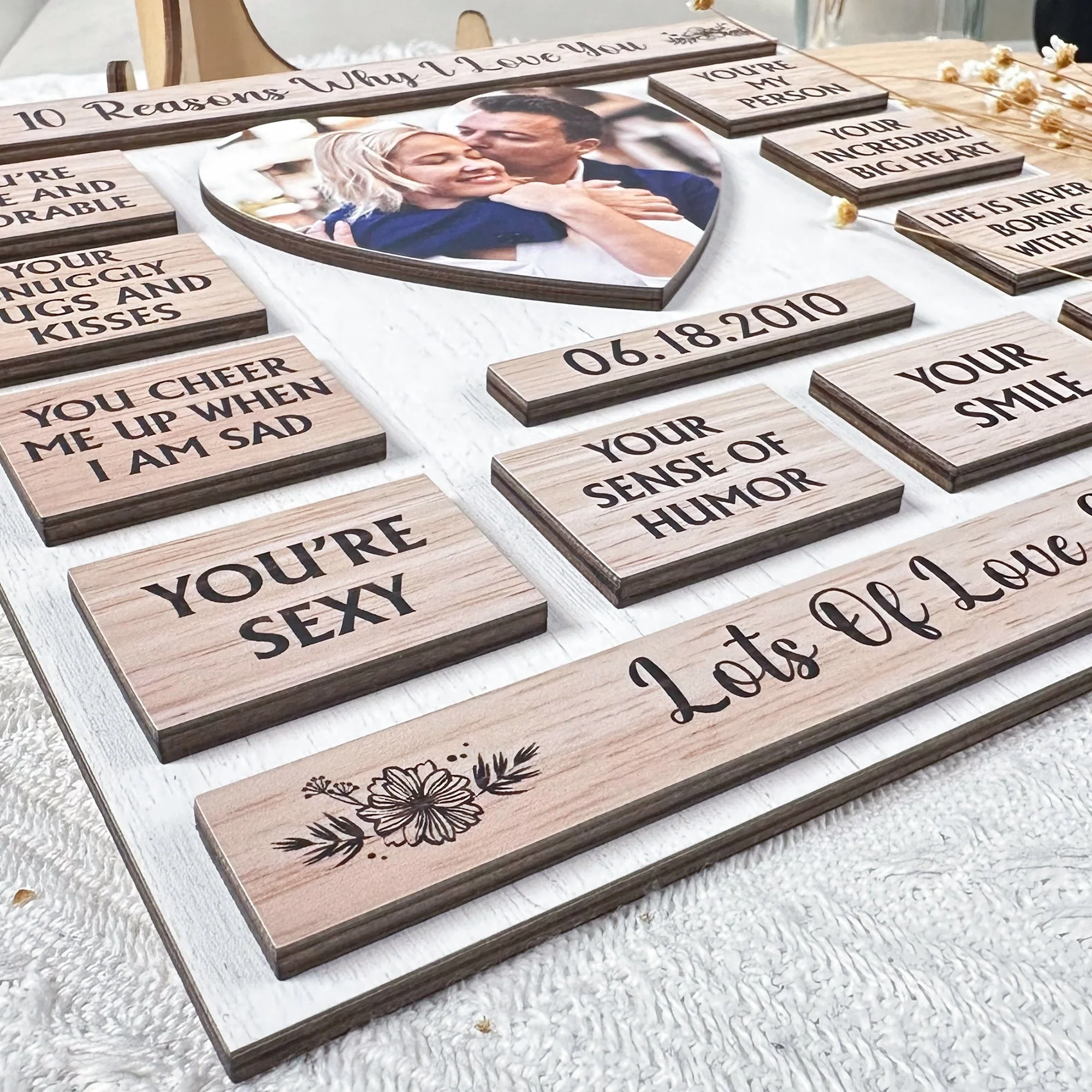 Custom Photo 10 Reasons Why I Love You - Personalized Wooden Photo Plaque - Image 5