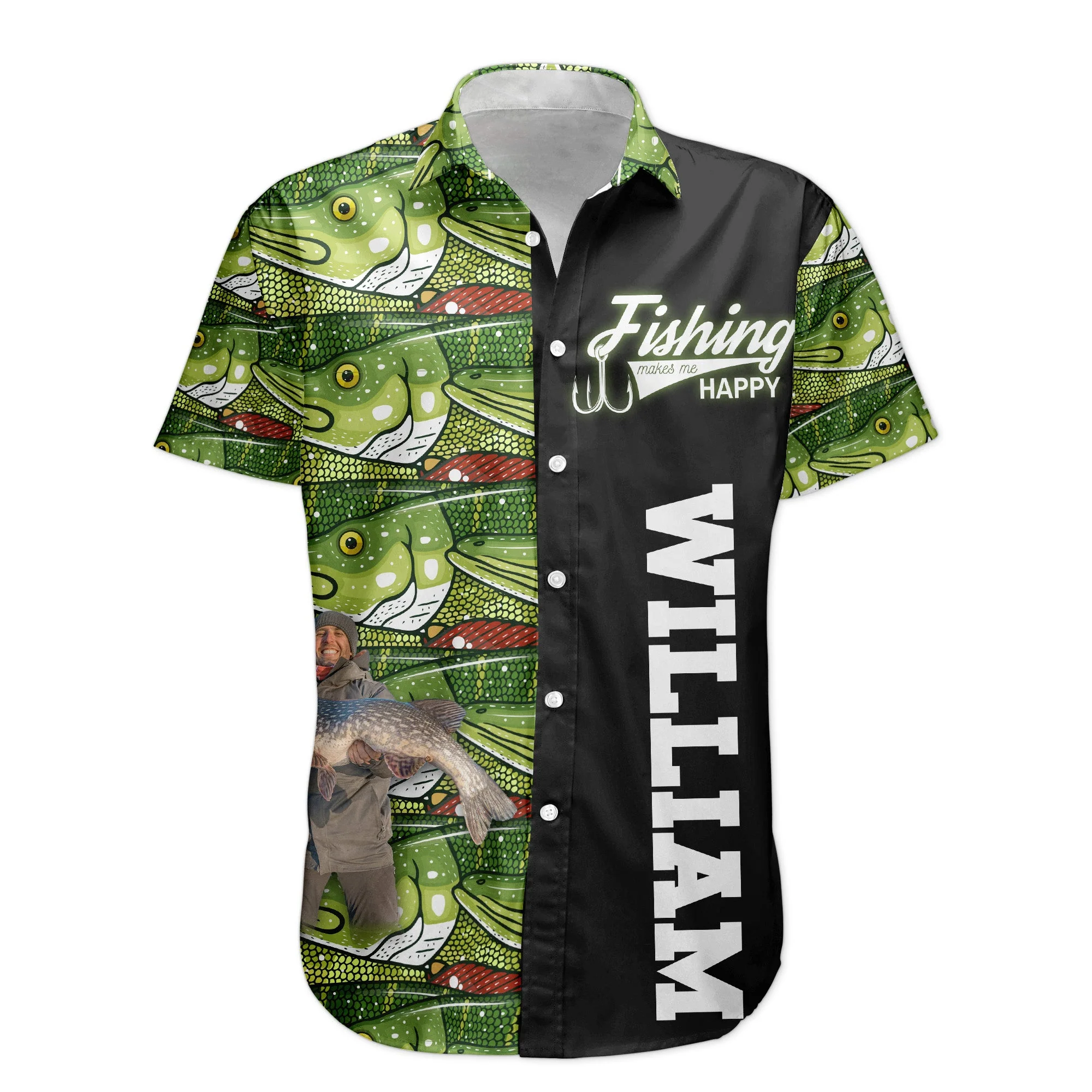 Custom Photo Bass Fish Fishing Makes Me Happy - Custom Photo Hawaiian Shirt - Image 6