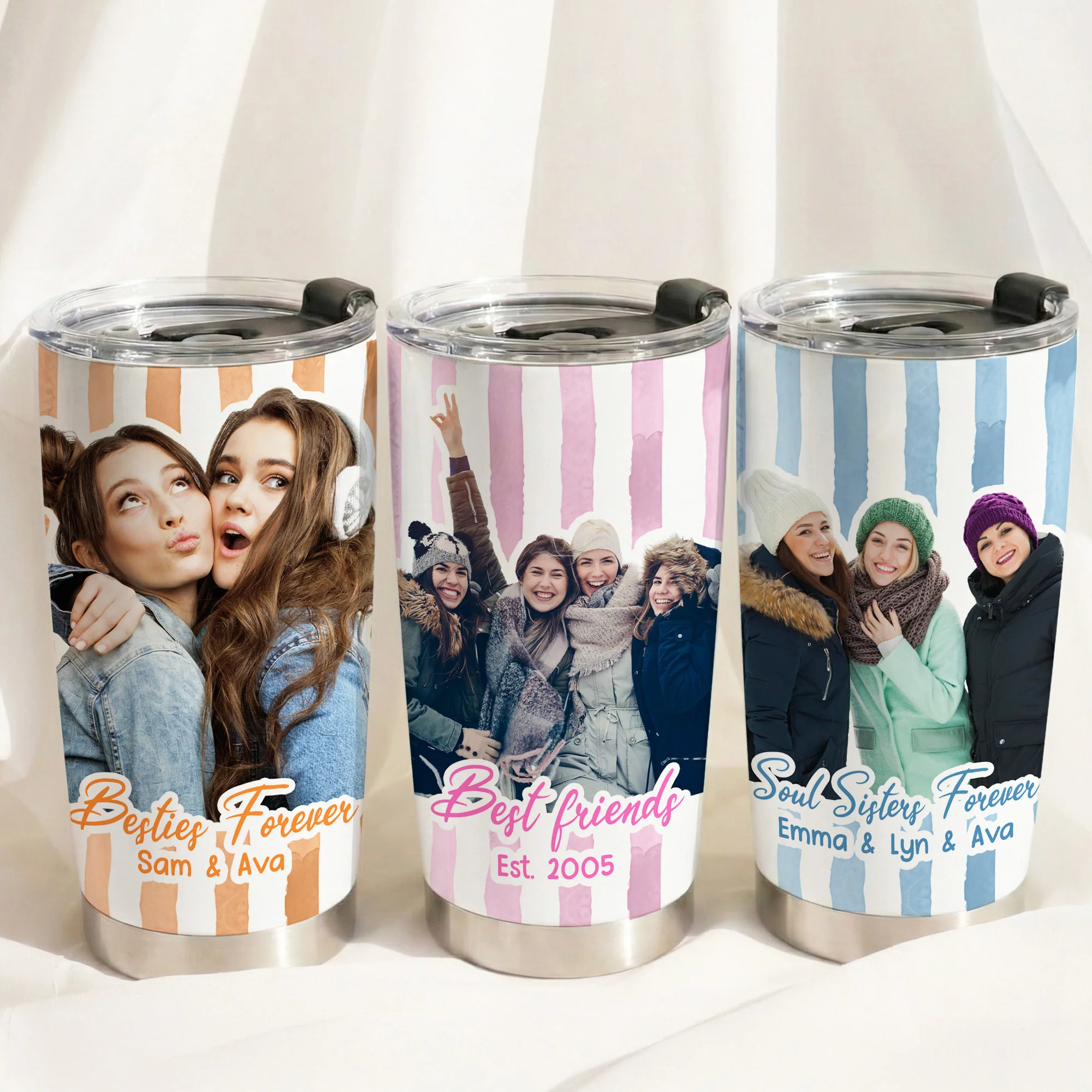 Custom Photo Bestie Cup Stripe Besties Picture - Personalized Photo Tumbler Cup