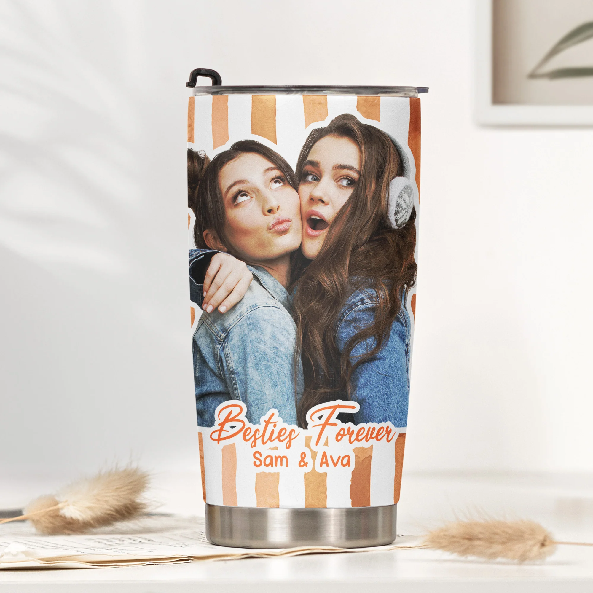 Custom Photo Bestie Cup Stripe Besties Picture - Personalized Photo Tumbler Cup - Image 2