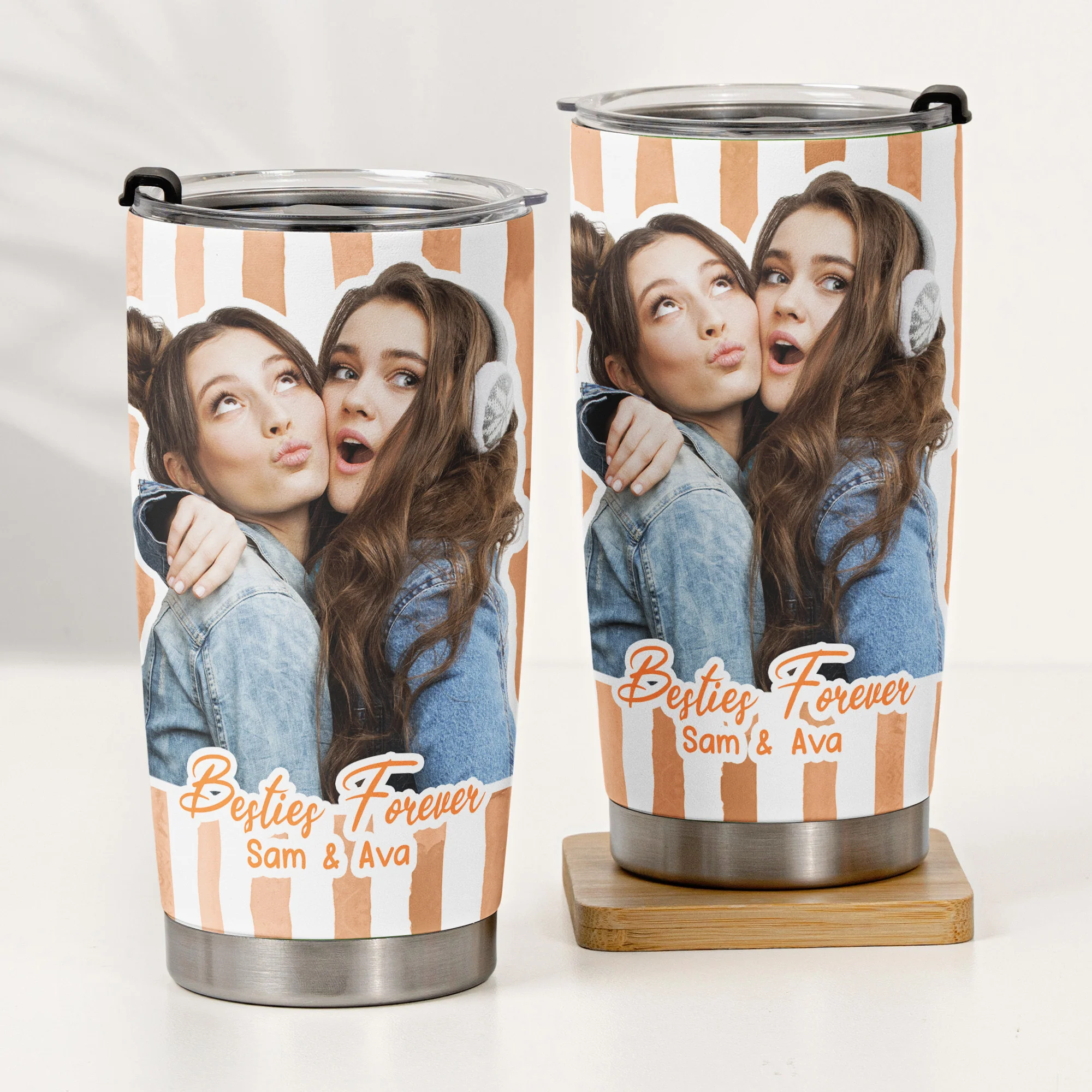 Custom Photo Bestie Cup Stripe Besties Picture - Personalized Photo Tumbler Cup - Image 4