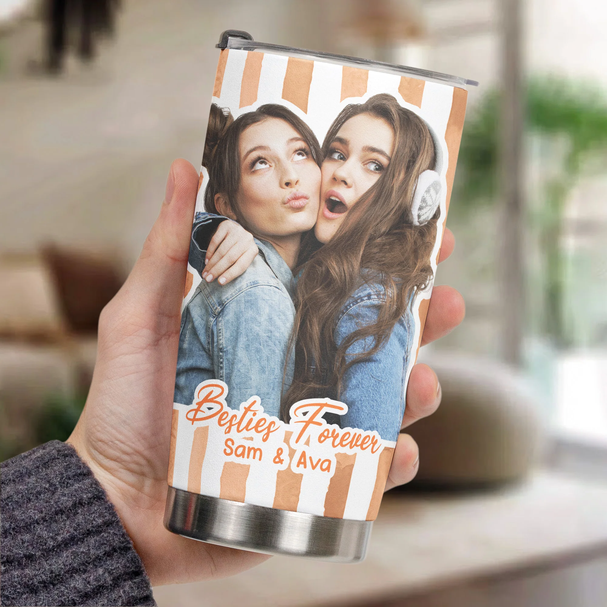 Custom Photo Bestie Cup Stripe Besties Picture - Personalized Photo Tumbler Cup - Image 5
