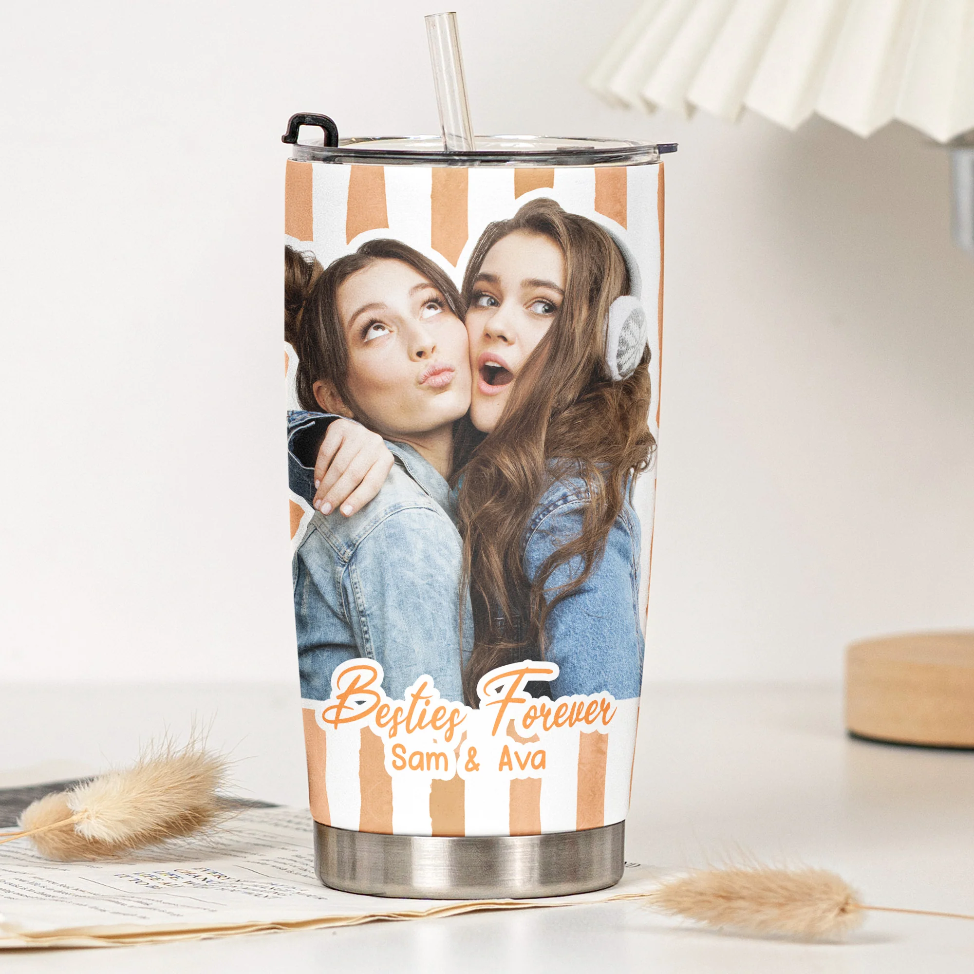 Custom Photo Bestie Cup Stripe Besties Picture - Personalized Photo Tumbler Cup - Image 6