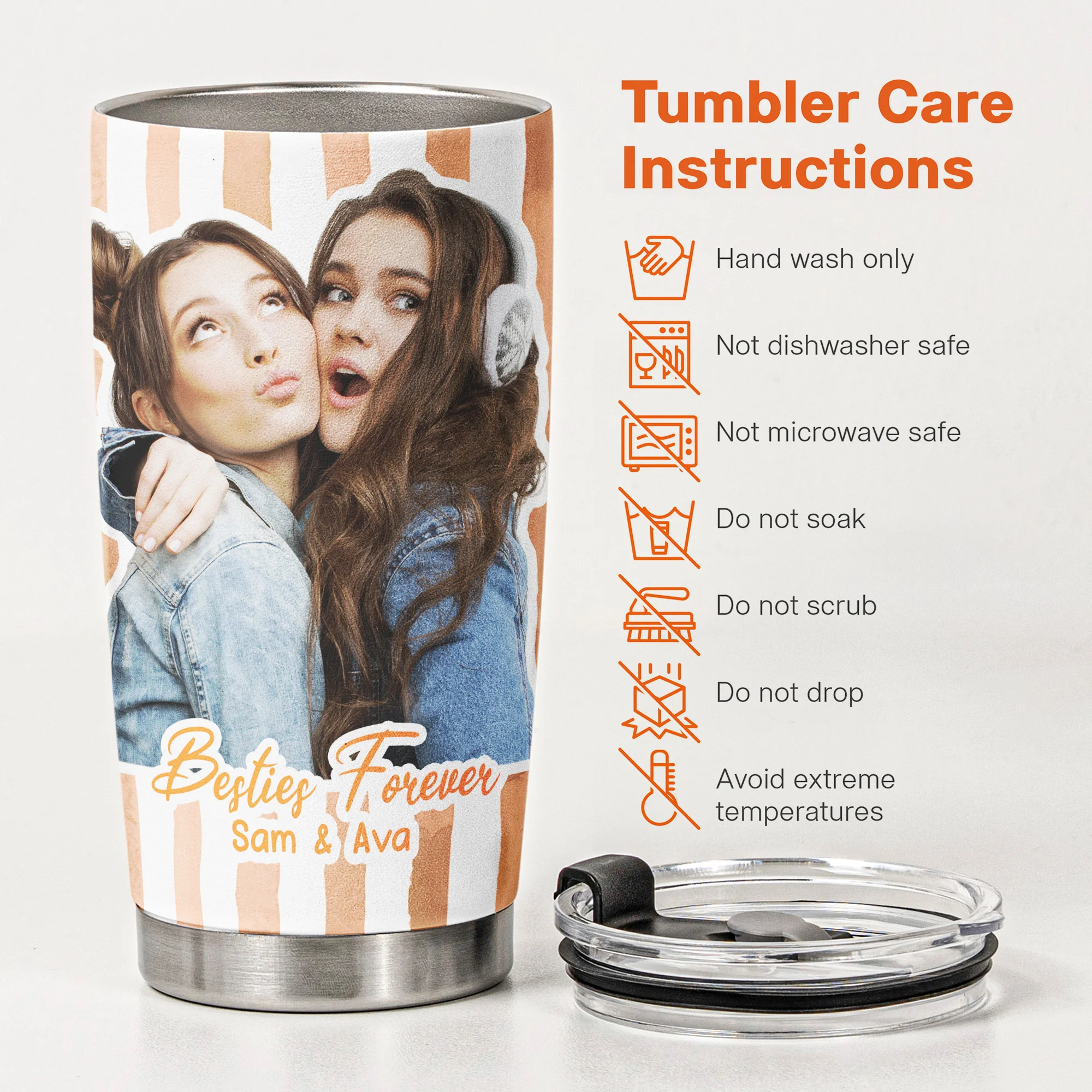 Custom Photo Bestie Cup Stripe Besties Picture - Personalized Photo Tumbler Cup - Image 7