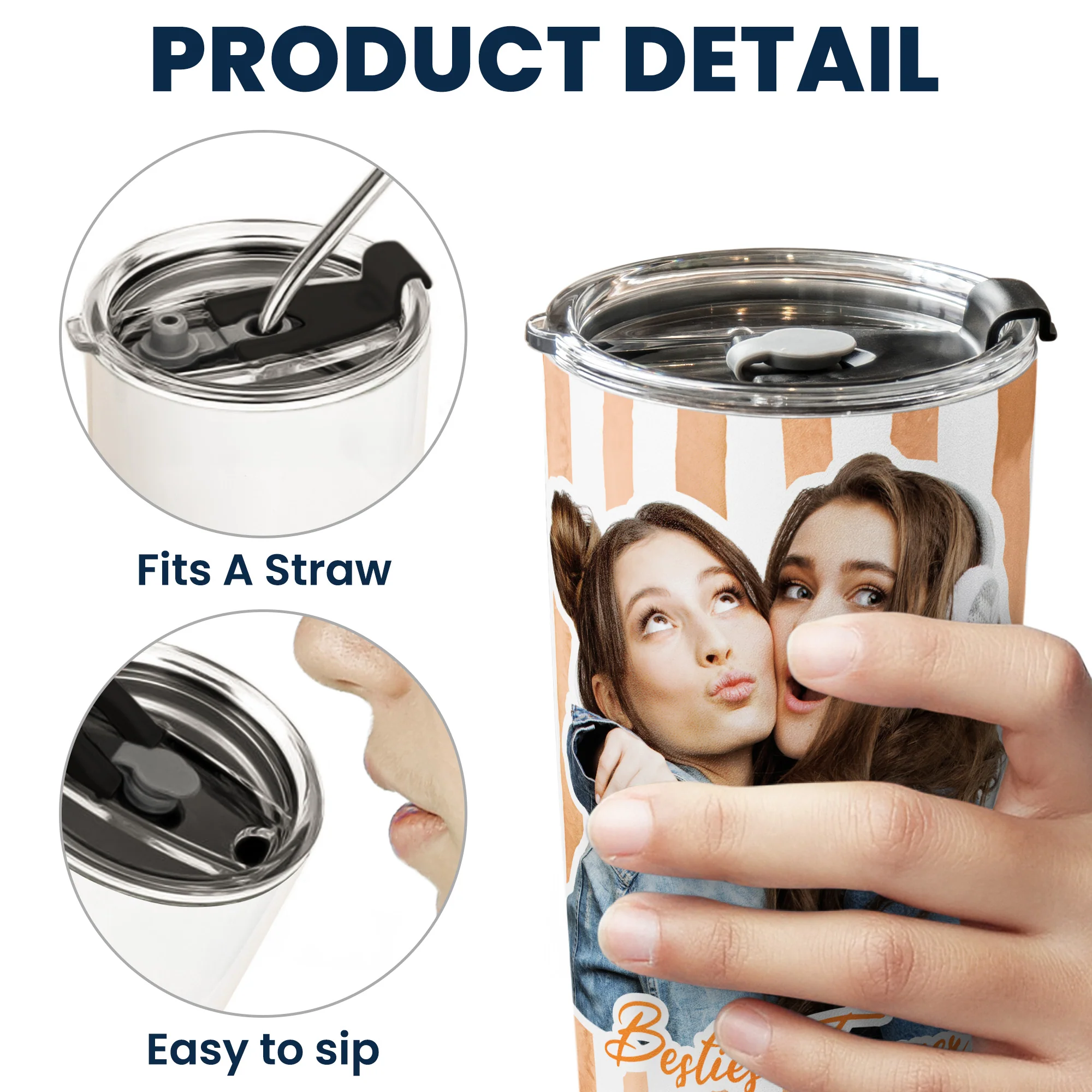Custom Photo Bestie Cup Stripe Besties Picture - Personalized Photo Tumbler Cup - Image 8