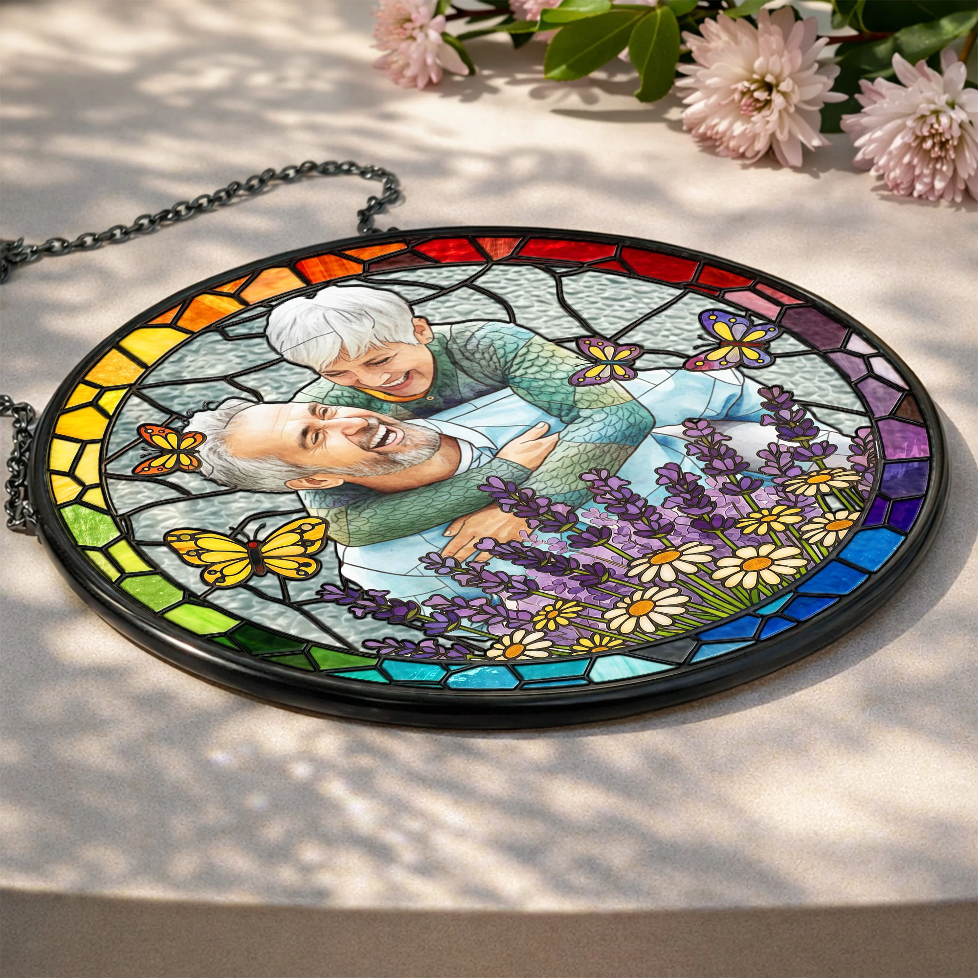 Custom Photo Couple Anniversary Gift For Her, Him - Personalized Window Hanging Suncatcher - Image 4